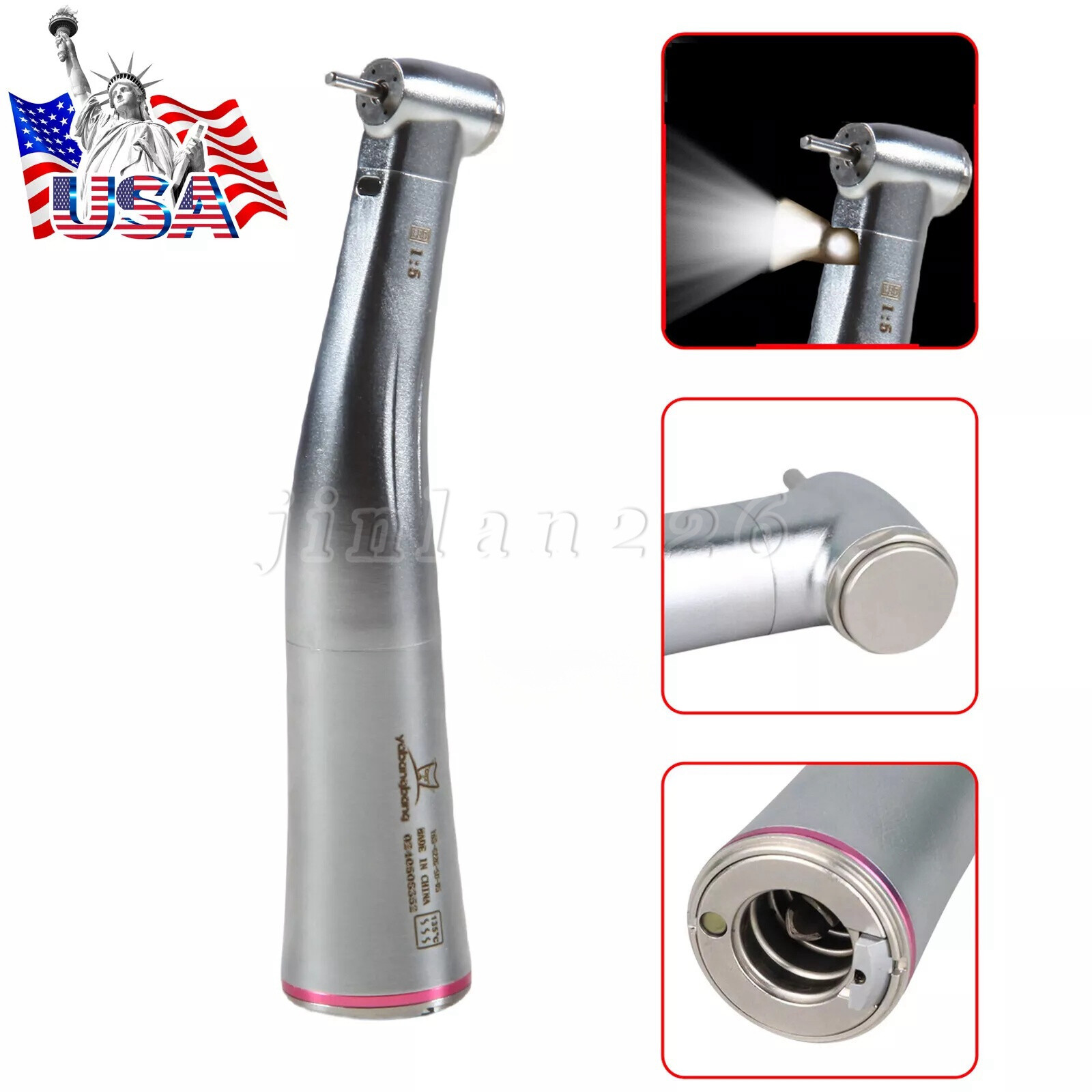 Dental 1:5 Optic LED Contra Angle Increasing Handpiece Fit NSK Electric Motor ZS