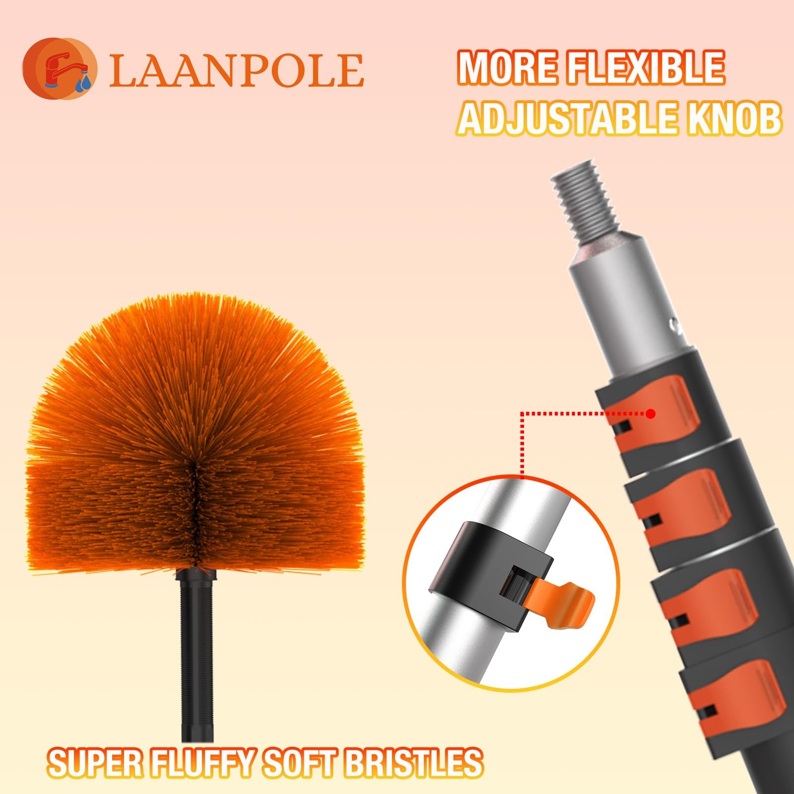 Laanpole 30Ft Cobweb Duster Extension Pole Spider Web Brush For Cleaning