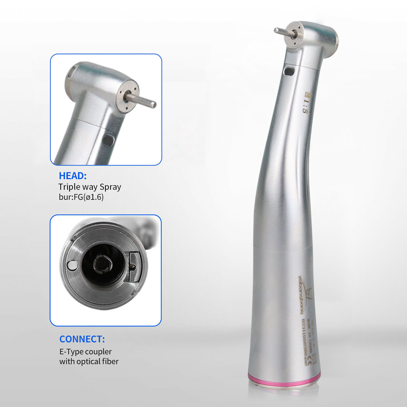 Dental 1:5 Increasing LED Optic Fiber Contra Angle Handpiece fit NSK Ti-max X95L