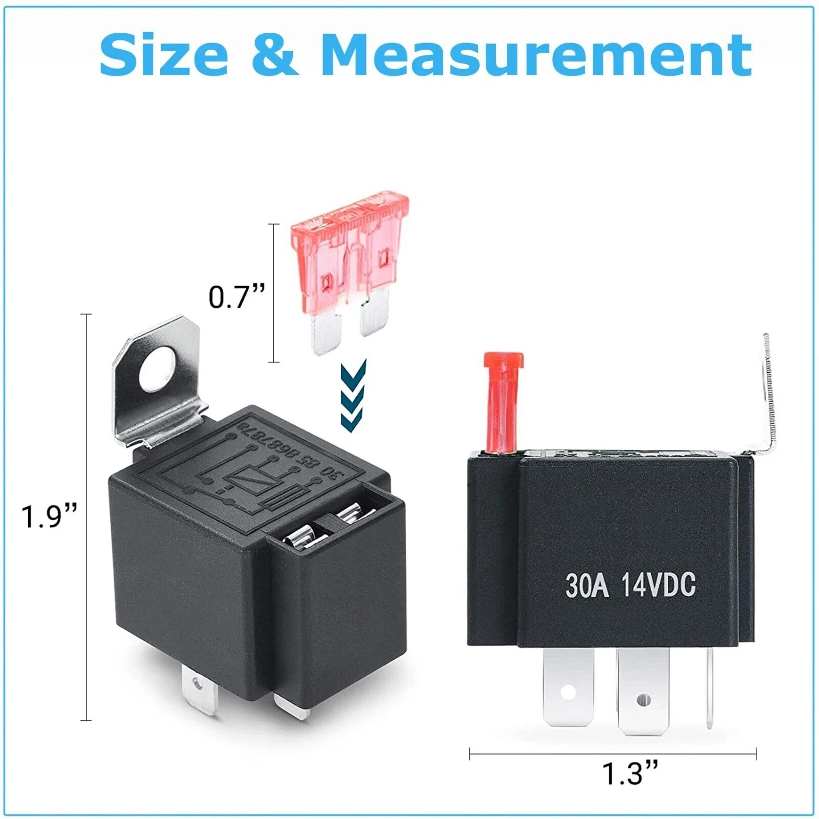 6 Pack 5 Pin Fuse Relay Switch Harness Set 30A 12V Universal SPDT 14 AWG Fuse US