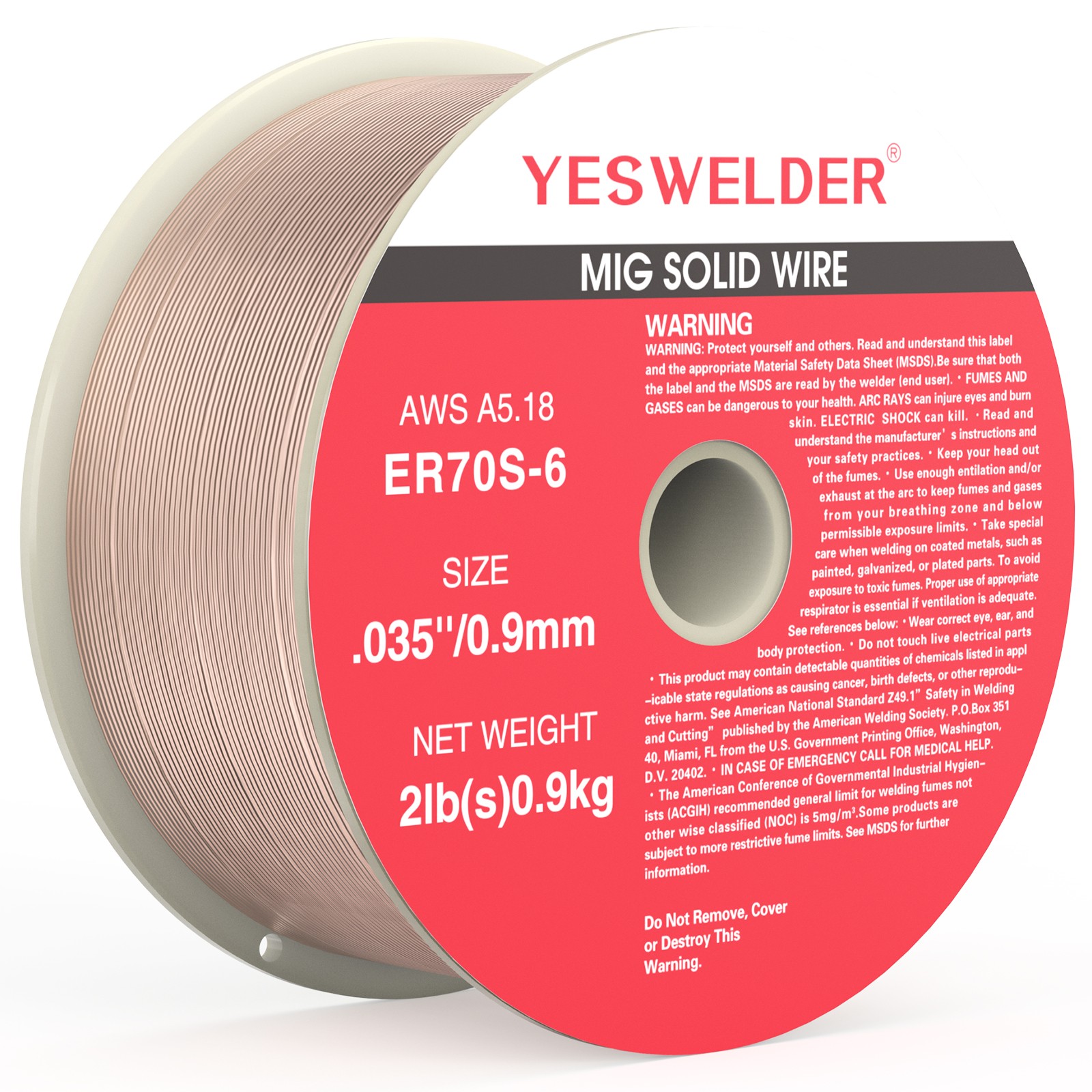YESWELDER ER70S-6 MIG Solid Wire .023/.030/.035 2/10/44LB Carbon Steel Spool