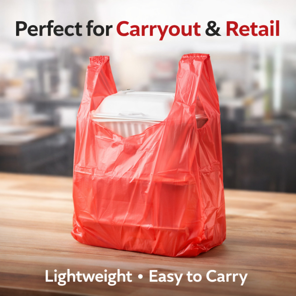 Bags 1/10 Small 8 x 4 x 15 Red T-Shirt Plastic Grocery Shopping Grocery Bags