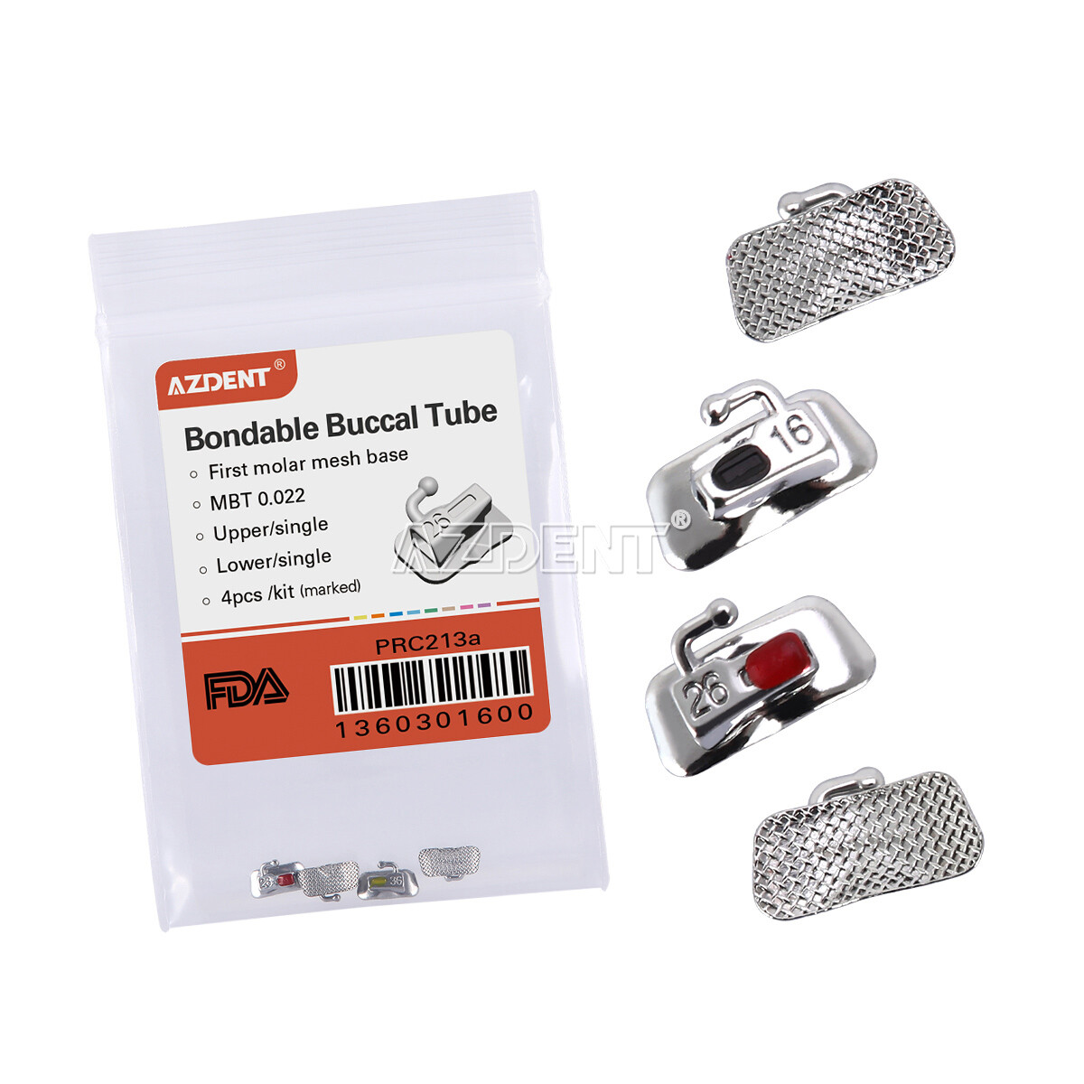 AZDENT Dental Orthodontic Bondable Buccal Tubes MBT Roth 022 1st Molar Non-Conv