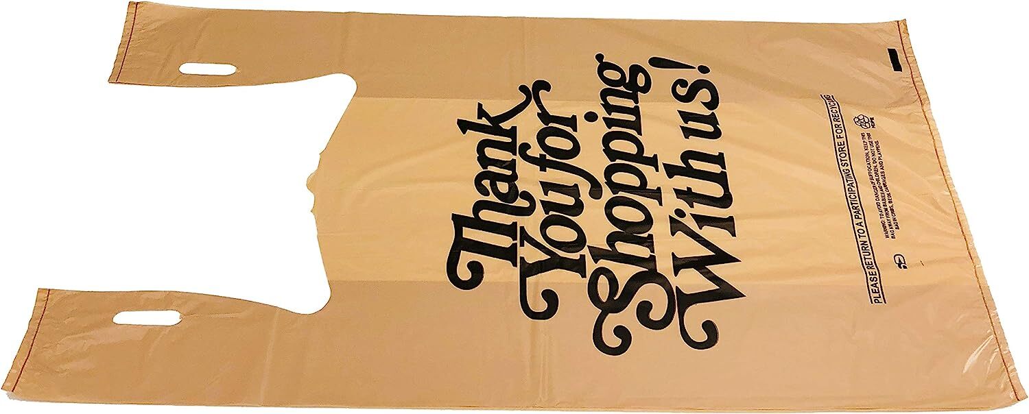 Heavy Duty Beige T Shirt Bags 21 x 6.5 x 11.5 0.71 Mil Grocery Bags