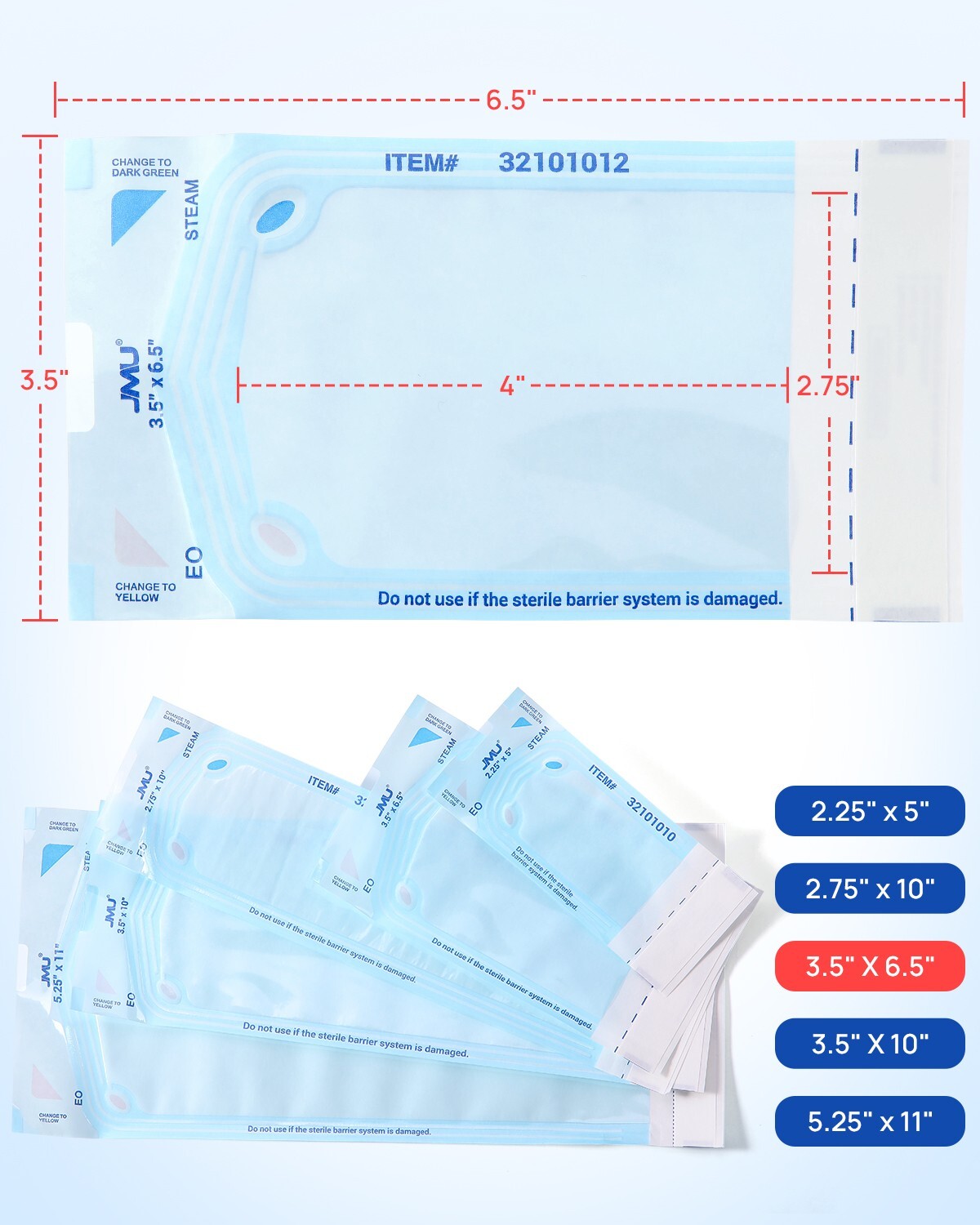 JMU Self Sealing Sterilization Pouches Dual Indicator, Size 3.5″x6.5″ 200pcs/box