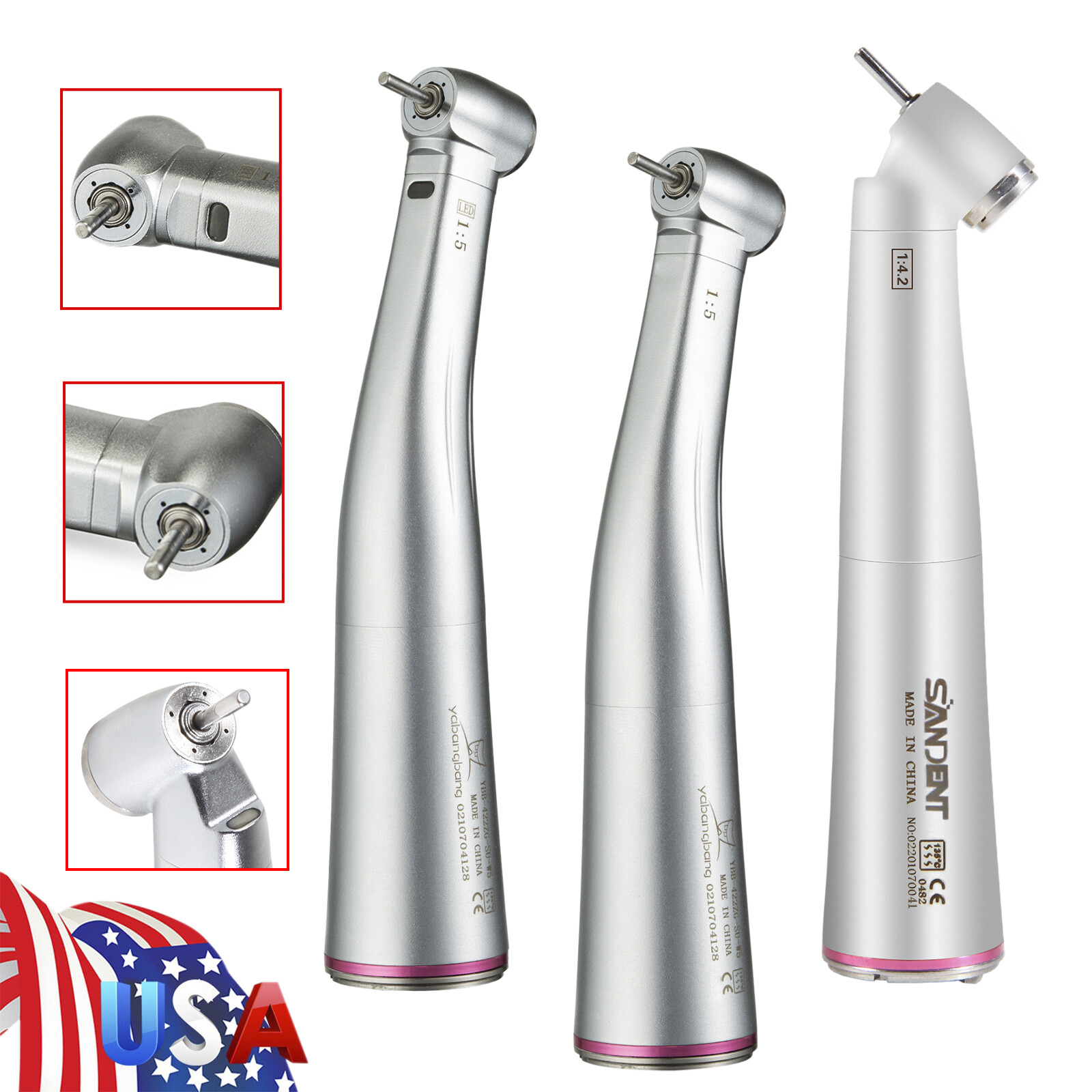 NSK Style Dental 1:1 1:4.2 1:5 fibra óptica LED Contra ángulo Pieza de mano USA