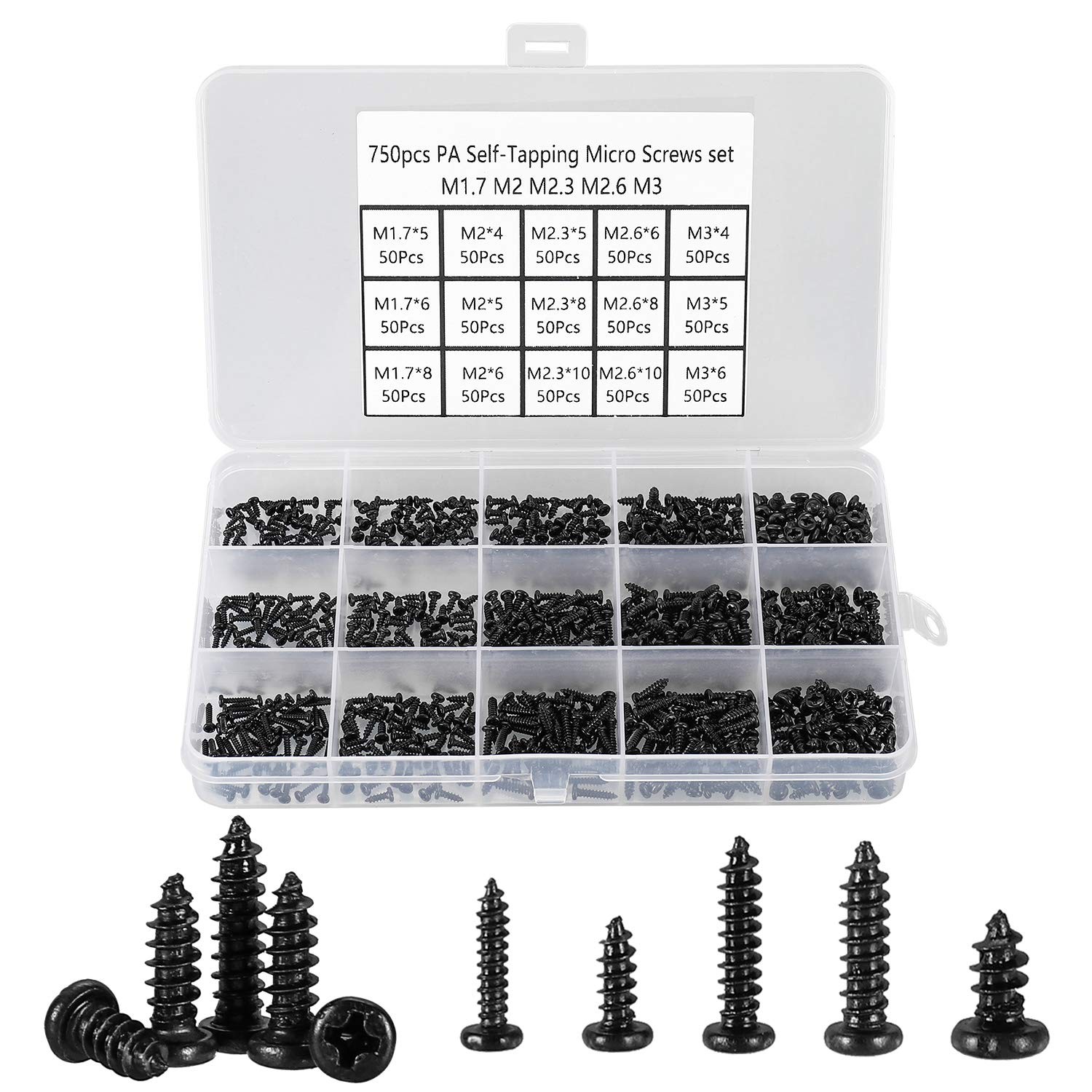 750 Pcs Small/Micro/Tiny/Mini SelfTapping Screws, M1.7M3 Phillips Pan Head, C…