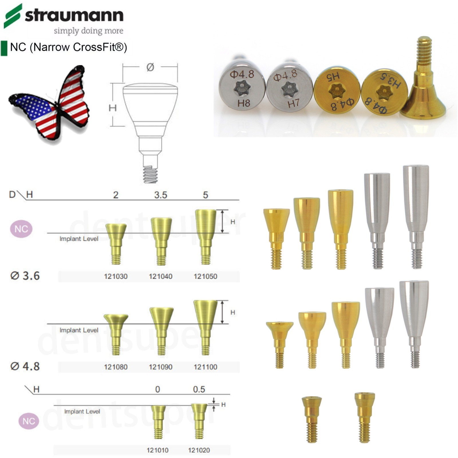 US 5Pc Fit Straumann Titanium NC Healing Abutment & Closure Cover Cap ITI BL/BLT