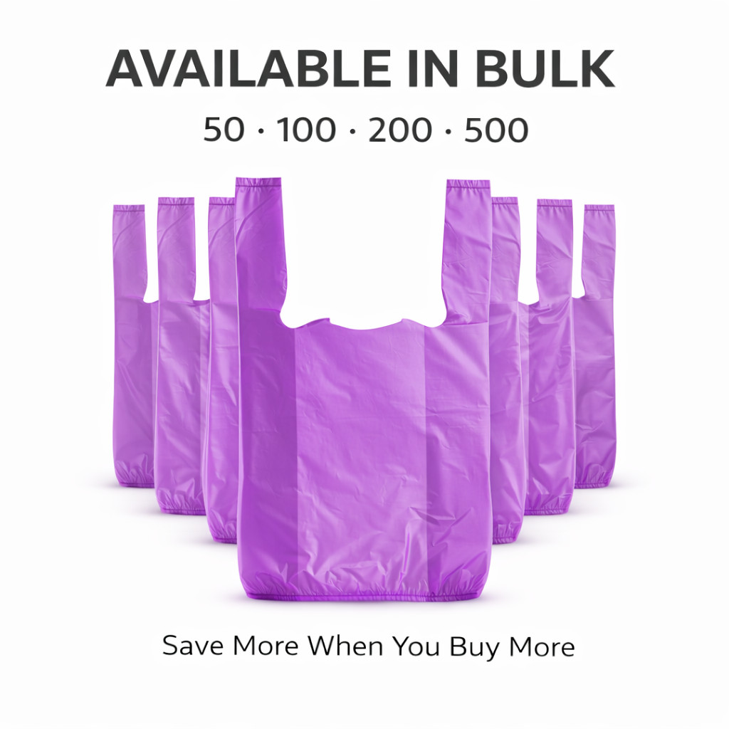 Purple T-Shirt Plastic Grocery Bags 1/10 Small 8x4x15 0.55 Mil Bulk Pack