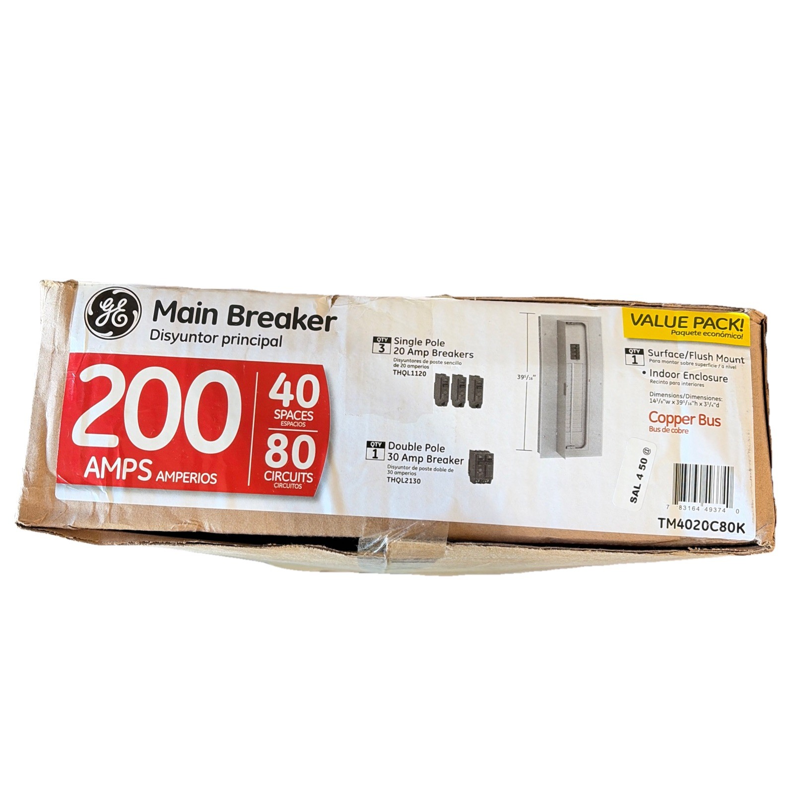 GE 200 Amp 40 Space 80 Circuit Indoor Main Breaker Panel Value Pack TM4020C80K