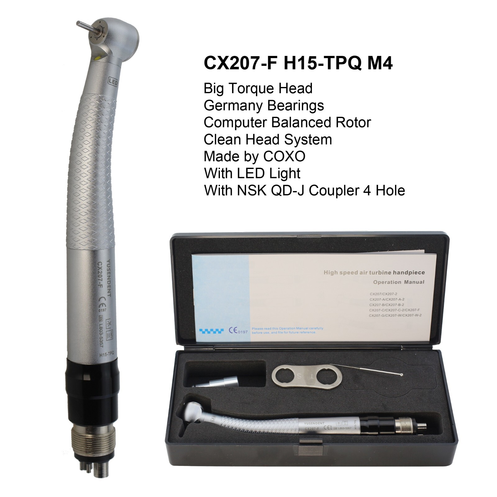 COXO Dental Self Power LED Handpiece CX207-F High Speed Turbine 2 4 Hole Midwest