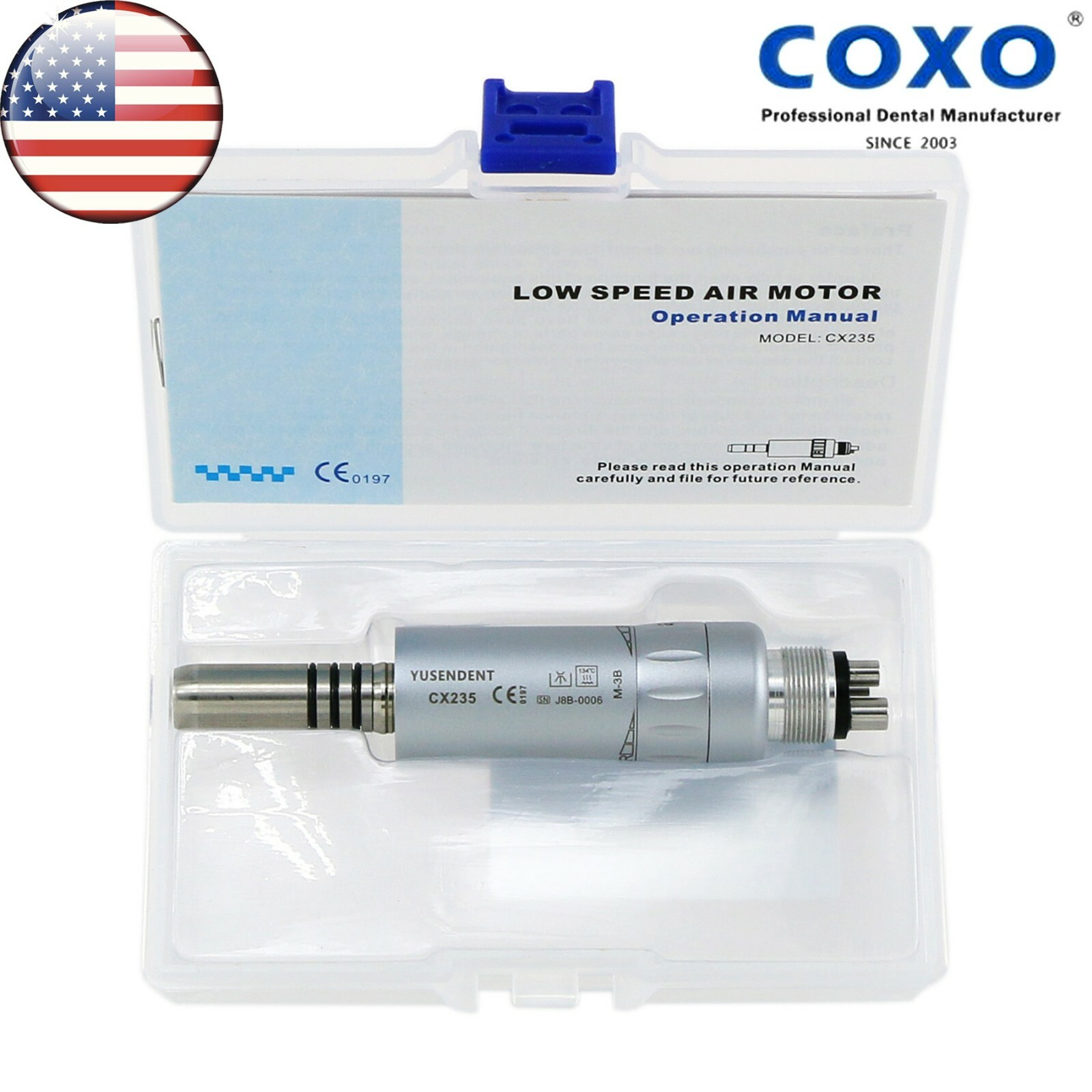US COXO Dental Low Speed Handpiece Contra Angle Inner Water Air Motor 2/4 Holes