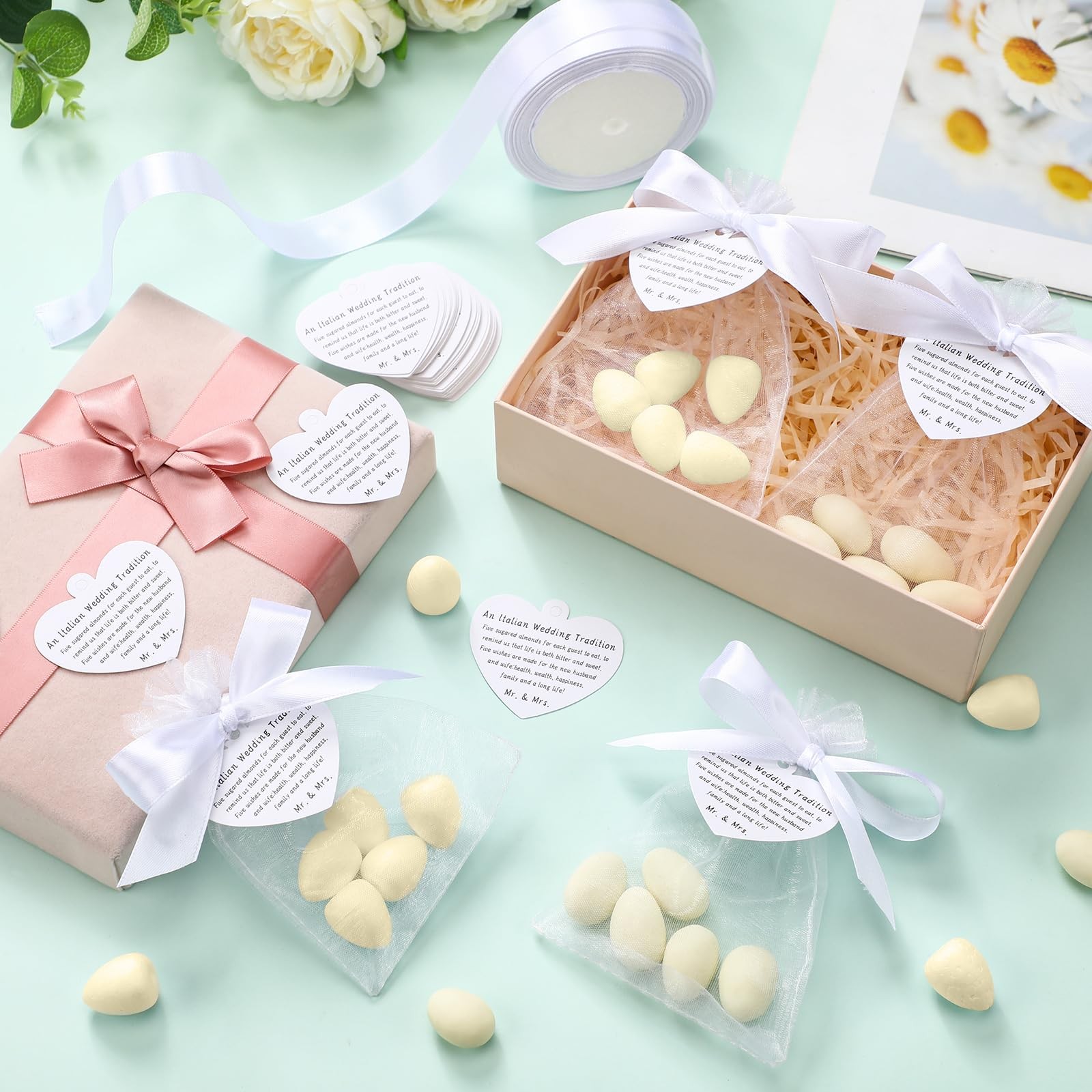 Fullhawl 150 Sets Wedding Italian Almond Favors For Guests Include Five Wishes