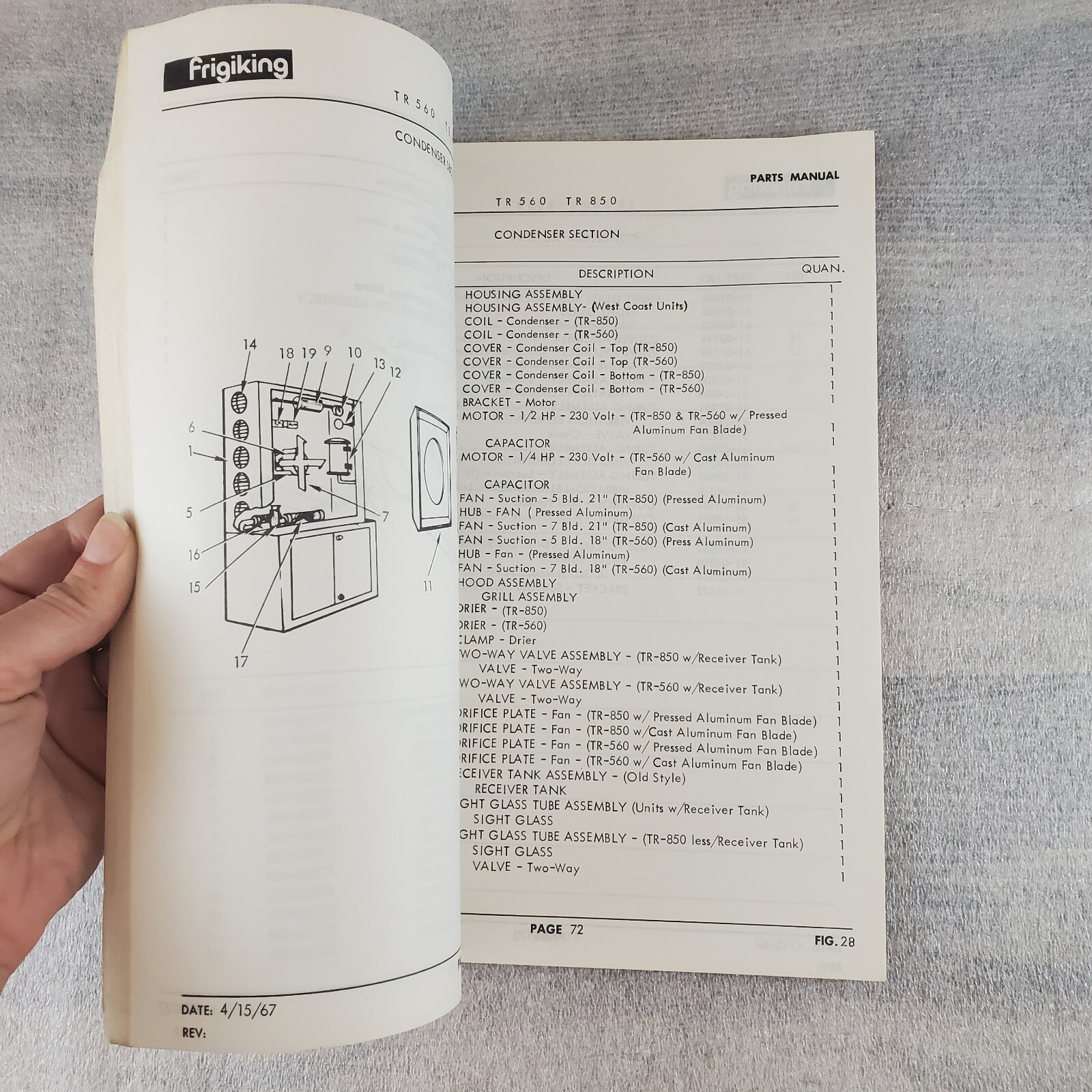 1967 Frigiking TR-560 TR-850 Diesel Parts Manual 95 pages Illustrated