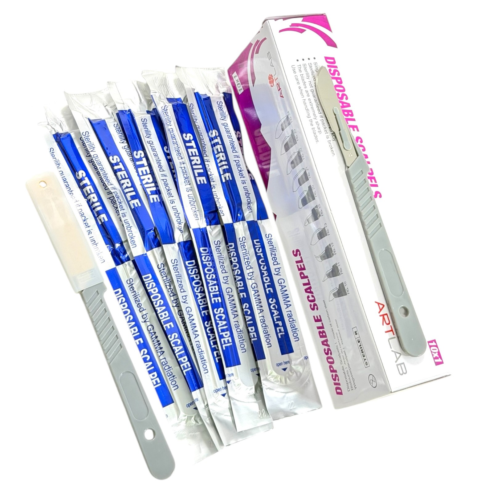 10PC DISPOSABLE SCALPELS #22-SINGLE USE – DISSECTING, SURGICAL, DERMAPLANING