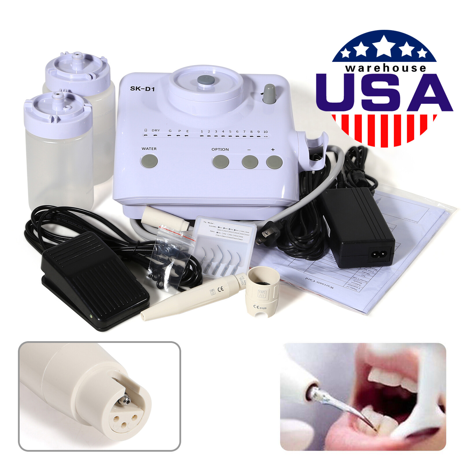 Dental Ultrasonic Scaler Machine 2 Bottles Handpiece Tips Fit DTE Satelec SK-D1