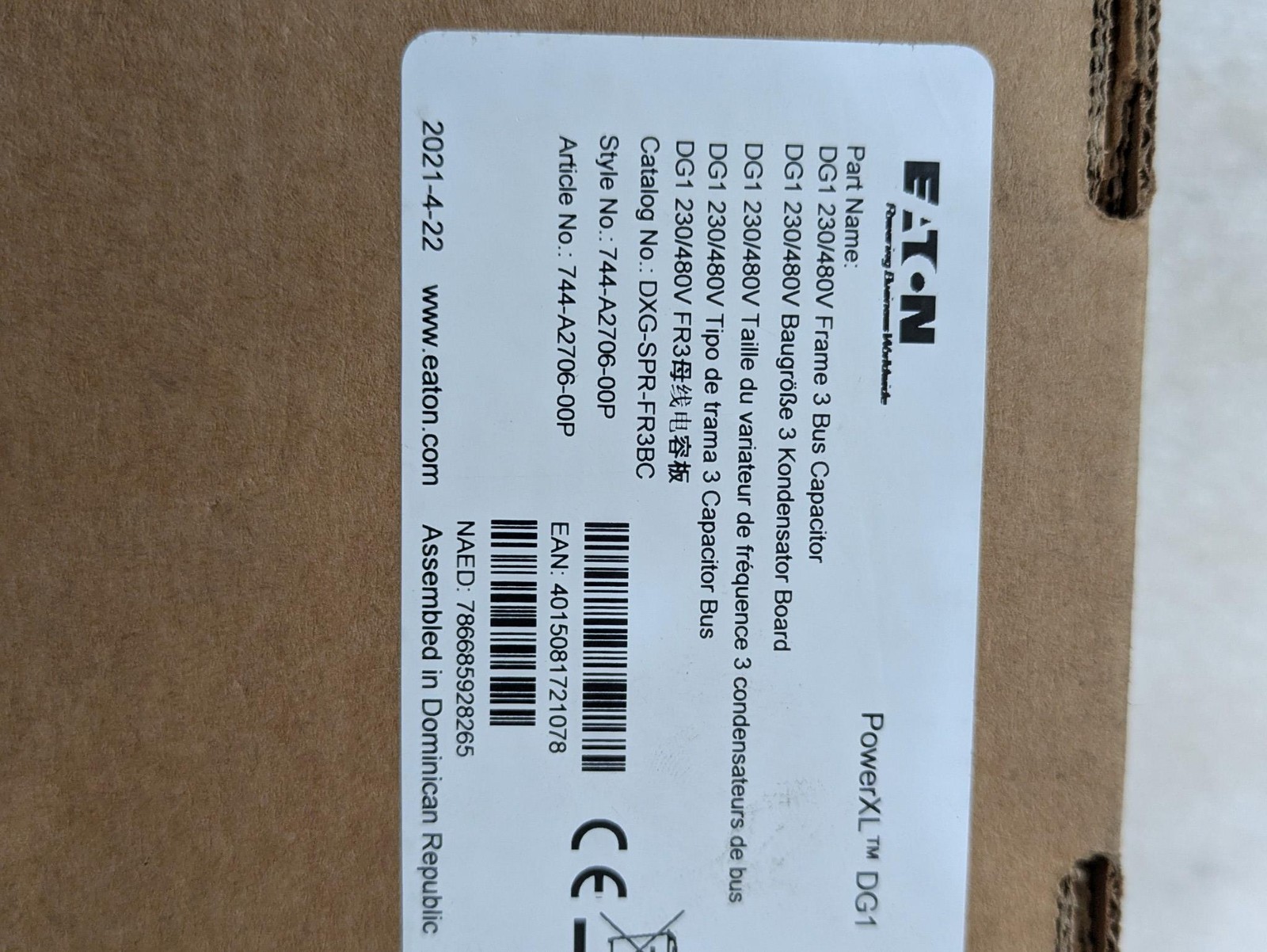 EATON POWERXL FG1 DXG-SPR-FR3BC 230/480V FRAME 3 BUS CAPACITOR