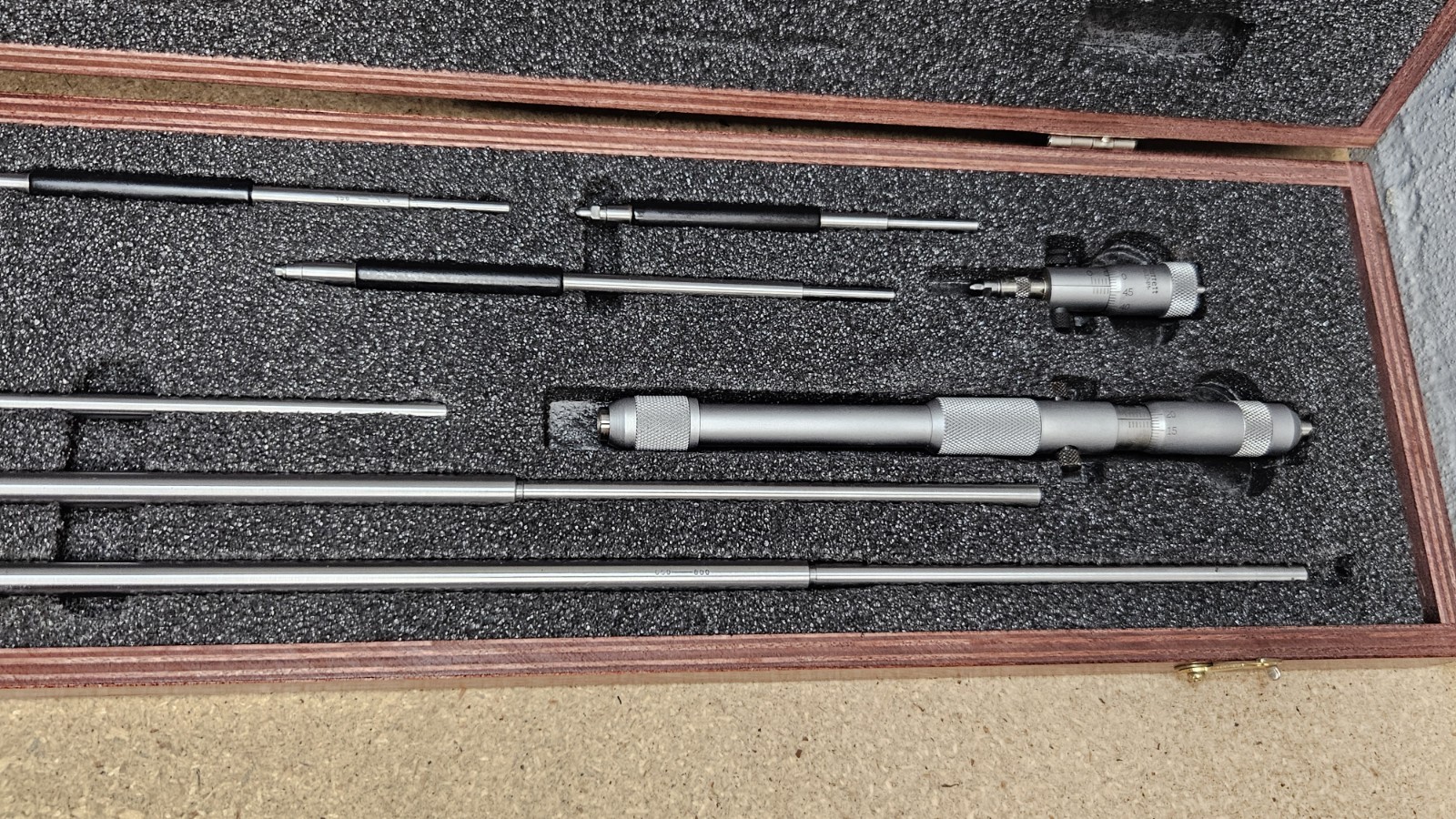 Starrett No. 124MDZ solid-rod inside micrometer set – 50mm to 800mm range USA