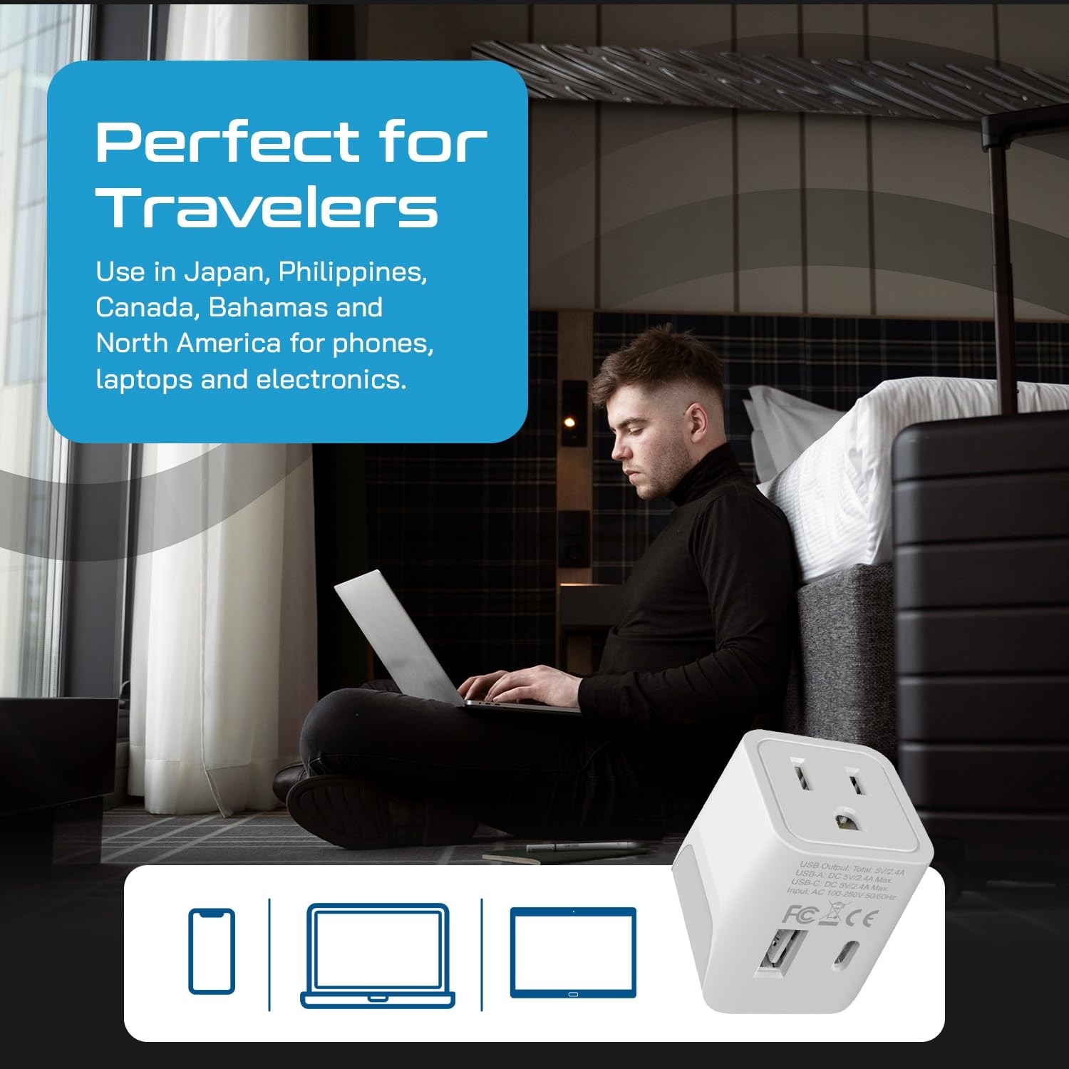 Japan, Philippines Travel Adapter Plug with USBA + USBC Usa Input Type A U…