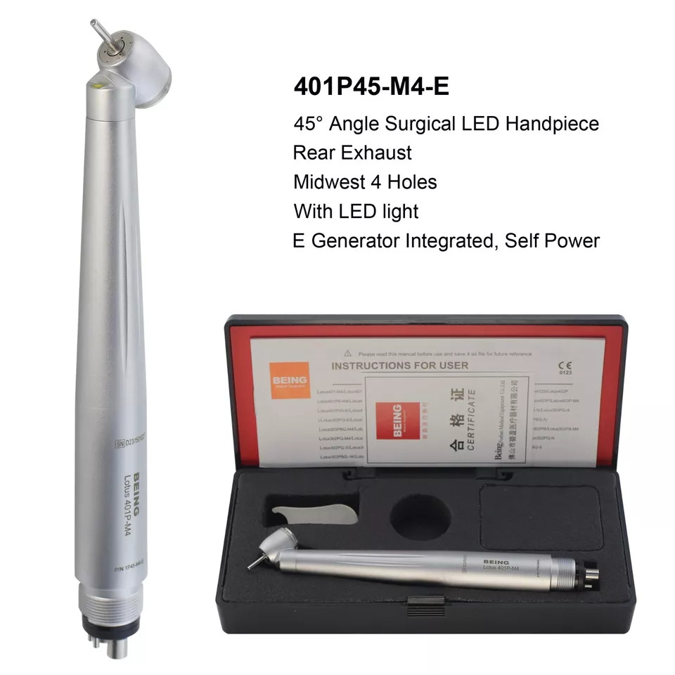 COXO Dental Surgical Handpiece 45 Degree Angle 4Hole Midwest LED Reverse Air NSK