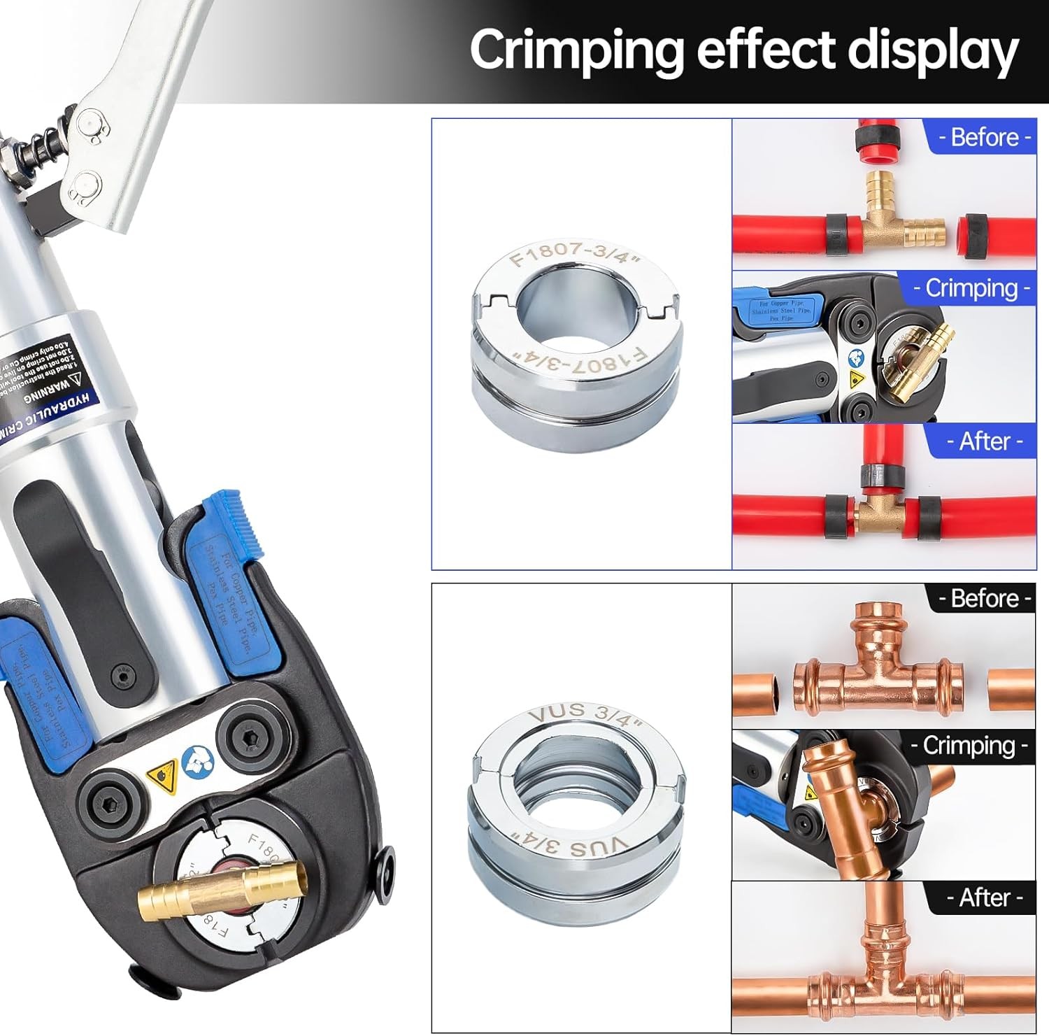 Hydraulic Copper Pipe Tube Fittings Crimping Tools with 1/2″,3/4″ and 1″ Dies fo