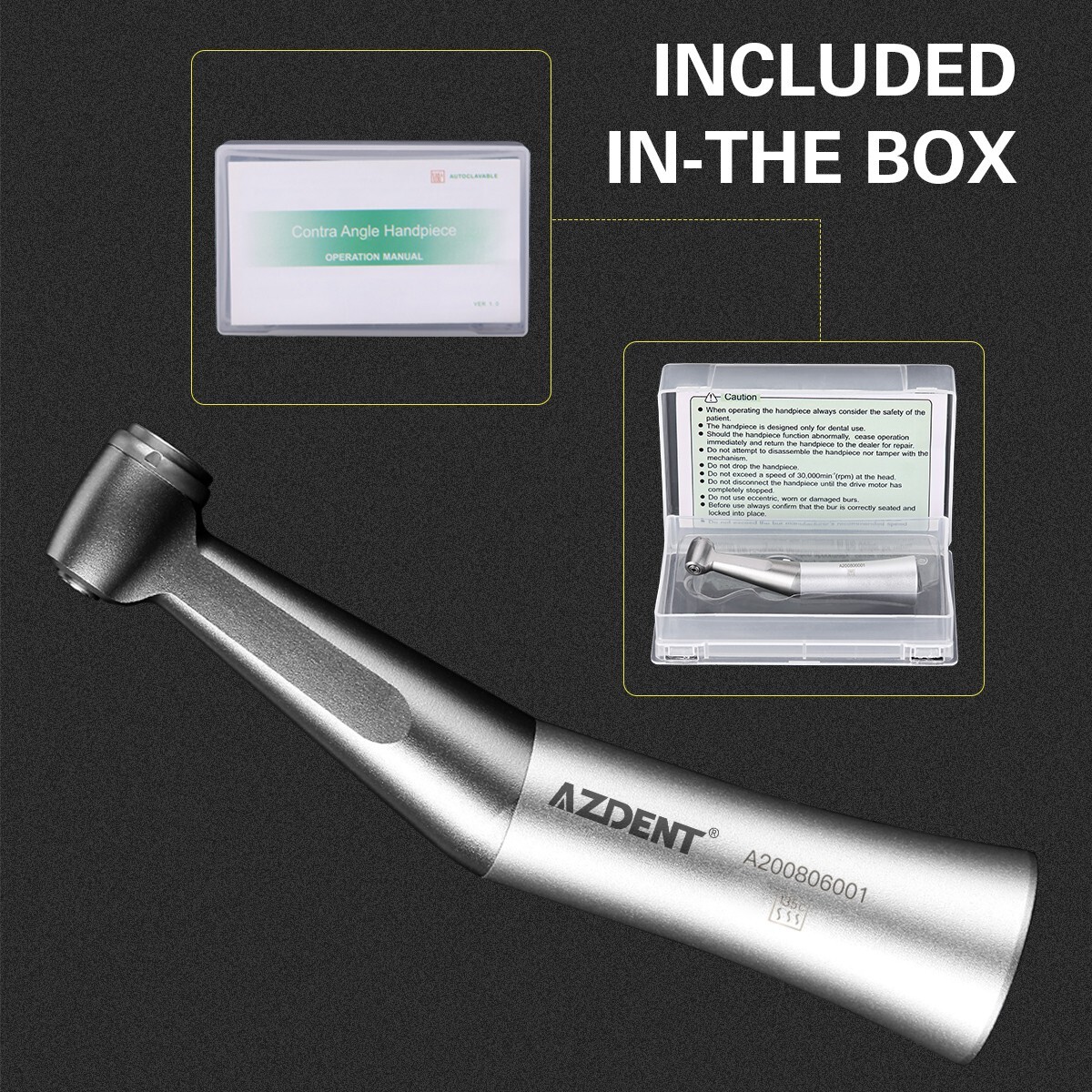 AZDENT Dental Slow Speed Contra Angle Handpiece 1.6mm Friction Grip Push Button