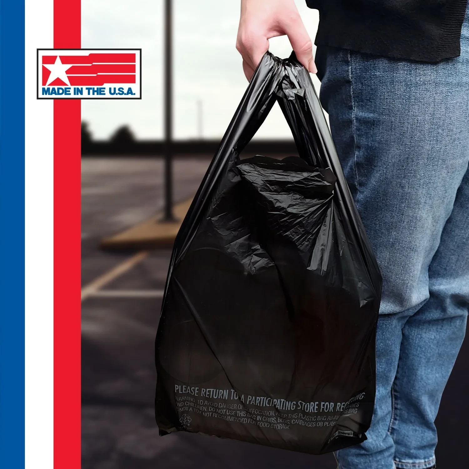 Black T-Shirt Carryout Bags, 11.5″ x 6.5″ x 22″ 1000 ct.