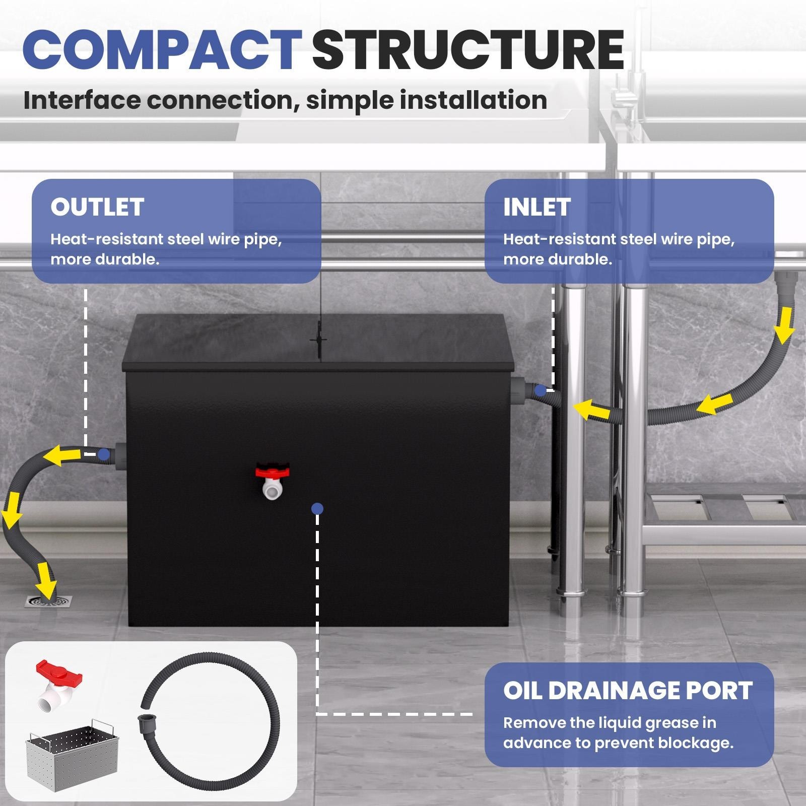 30 Gallon Commercial Under Sink Grease Trap 30 LBS Under Sink Grease Trap