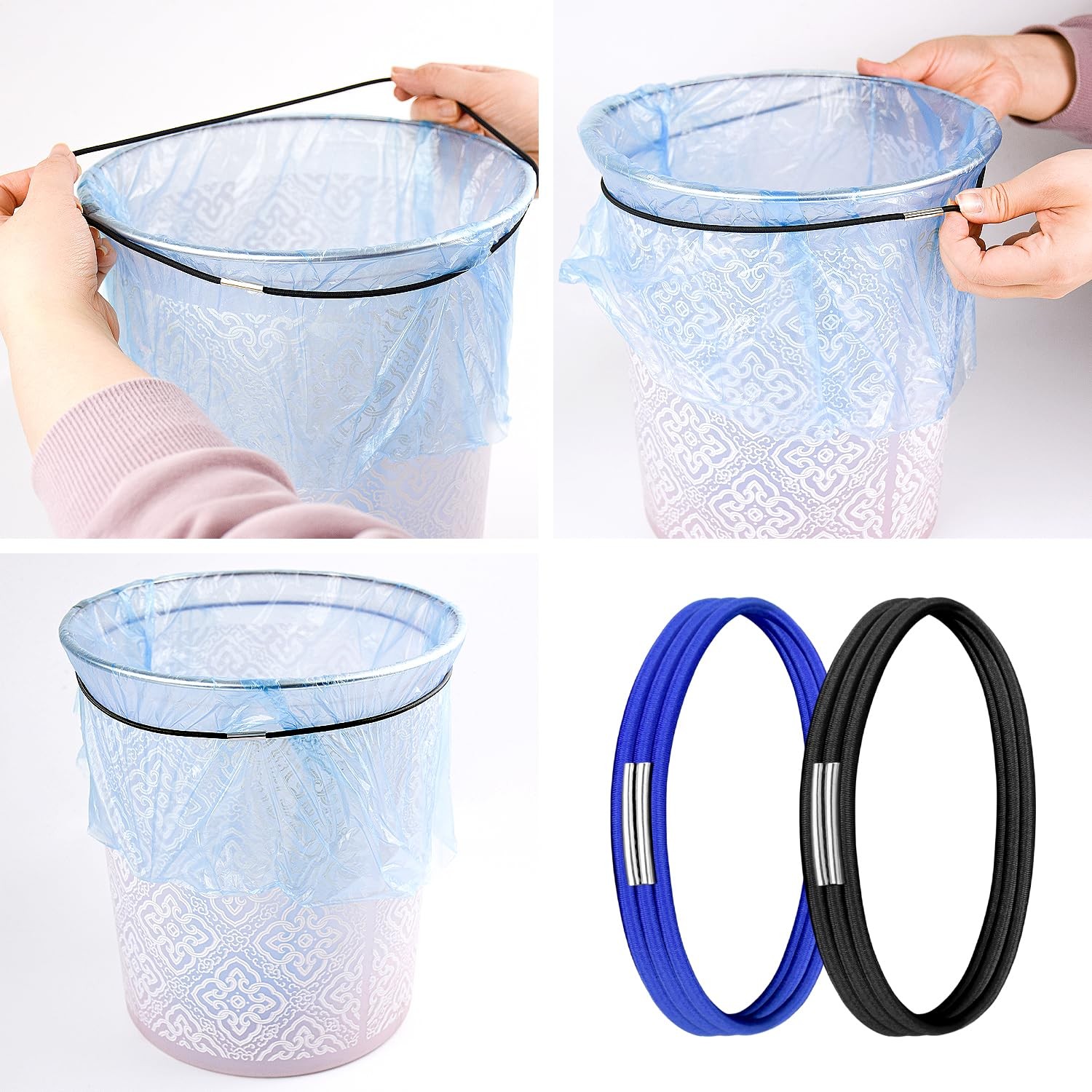 16 Pack Garbage Can Bands and Trash Bag Clips, 8Pcs Adjustable Large Trash Ca…