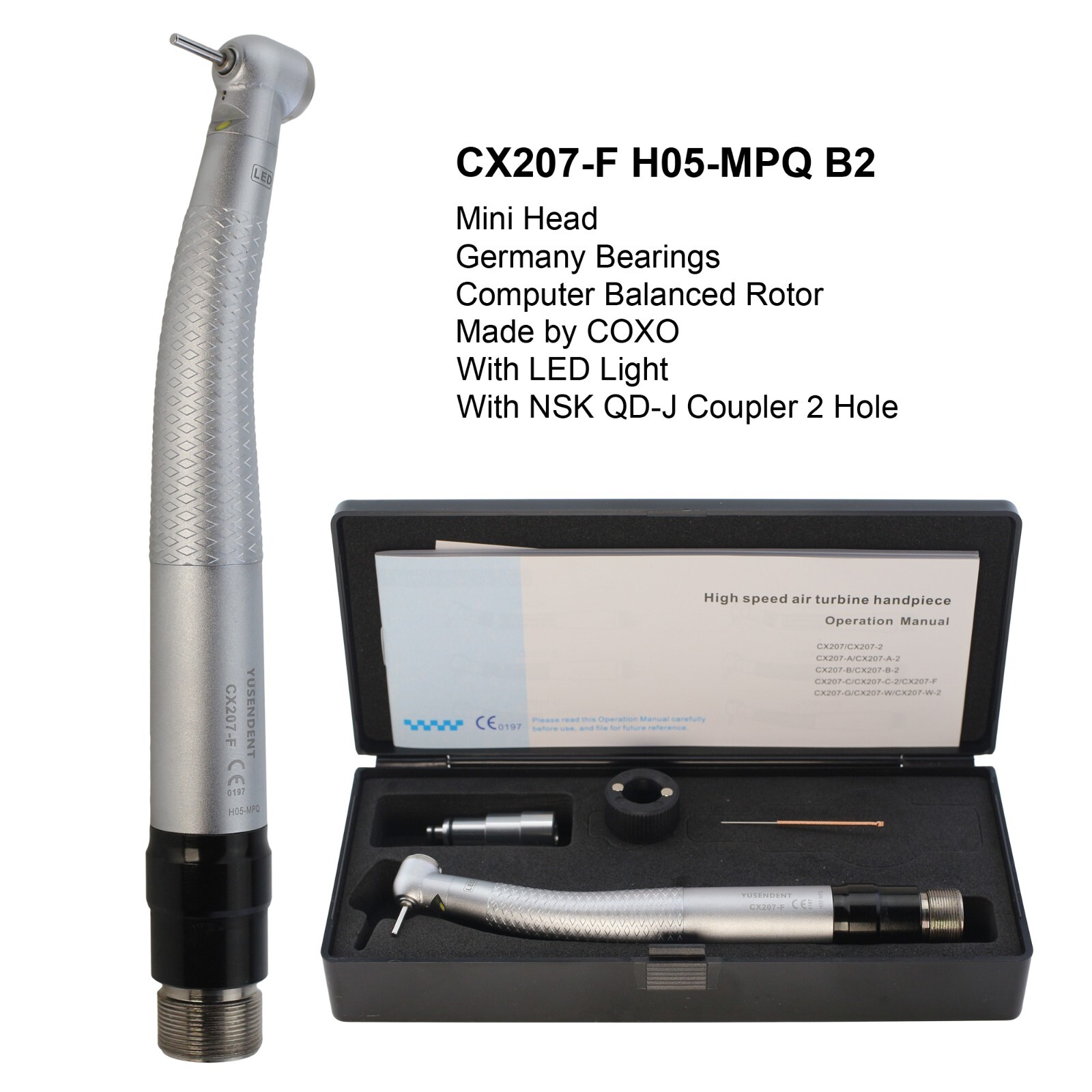 COXO Dental Self Power LED Handpiece CX207-F High Speed Turbine 2 4 Hole Midwest
