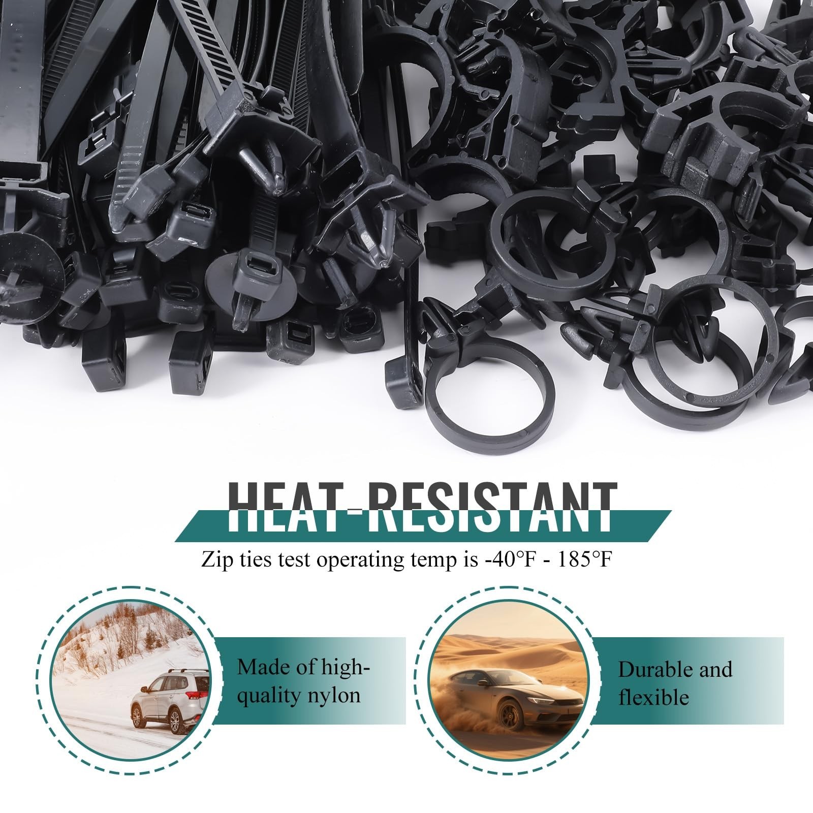 200pcs Nylon Cable Tie Clips, Universal Wire Loom Routing Buckles for Cars & Tru
