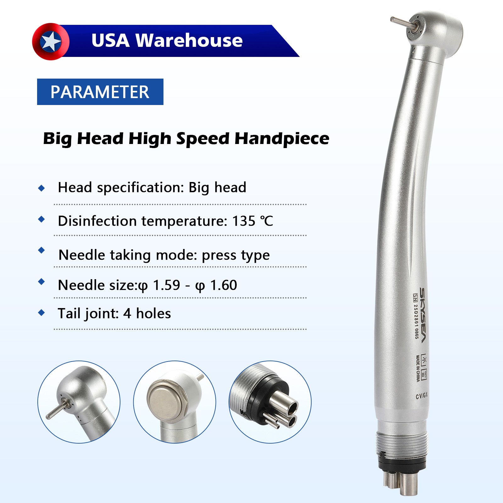 SKYSEA Dental High Fast Speed Turbine Handpiece Big Head 4 Hole Single Spray
