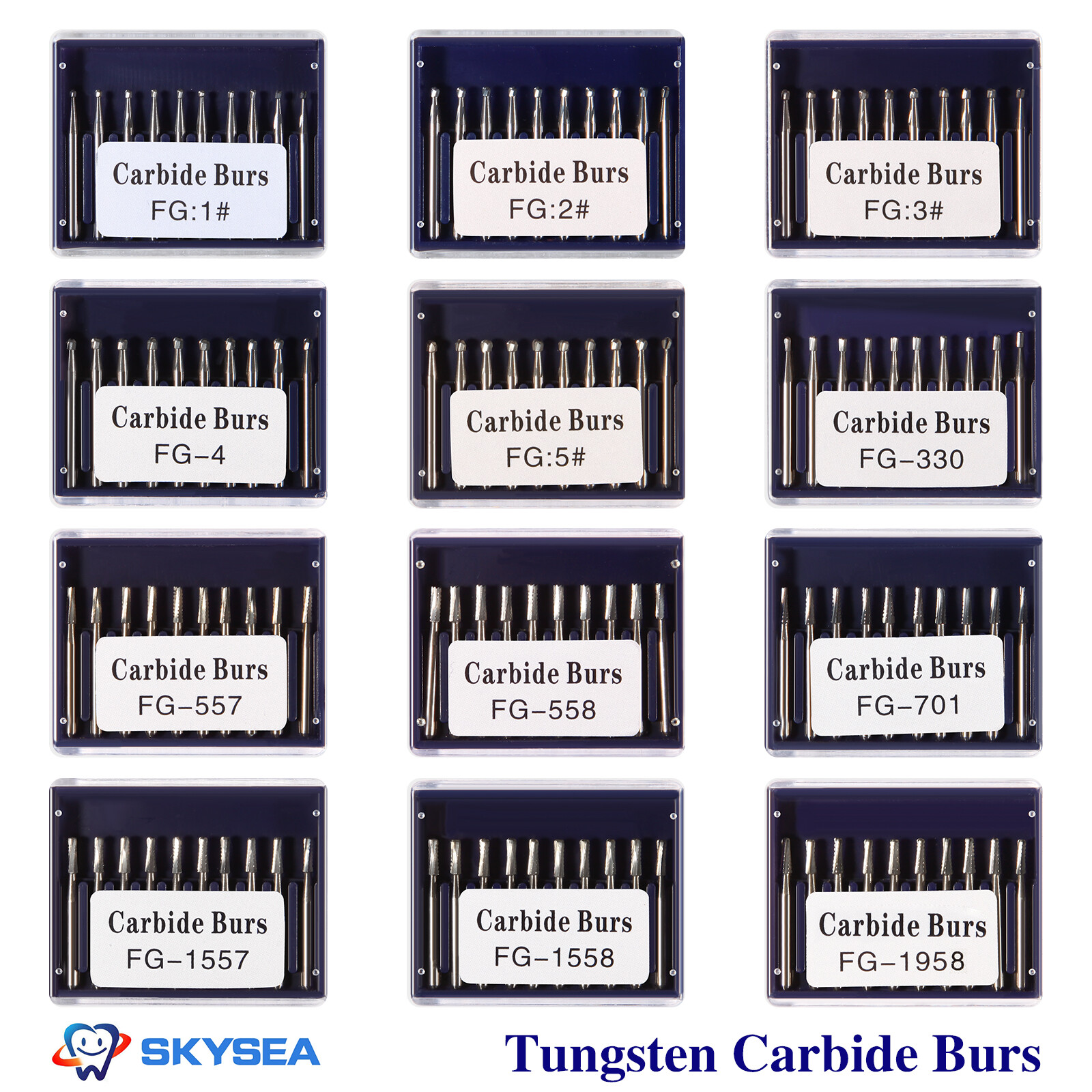 Dental Carbide Burs FG1/2/3/4/5/330 Round for High Speed Handpiece 10 Pcs/set