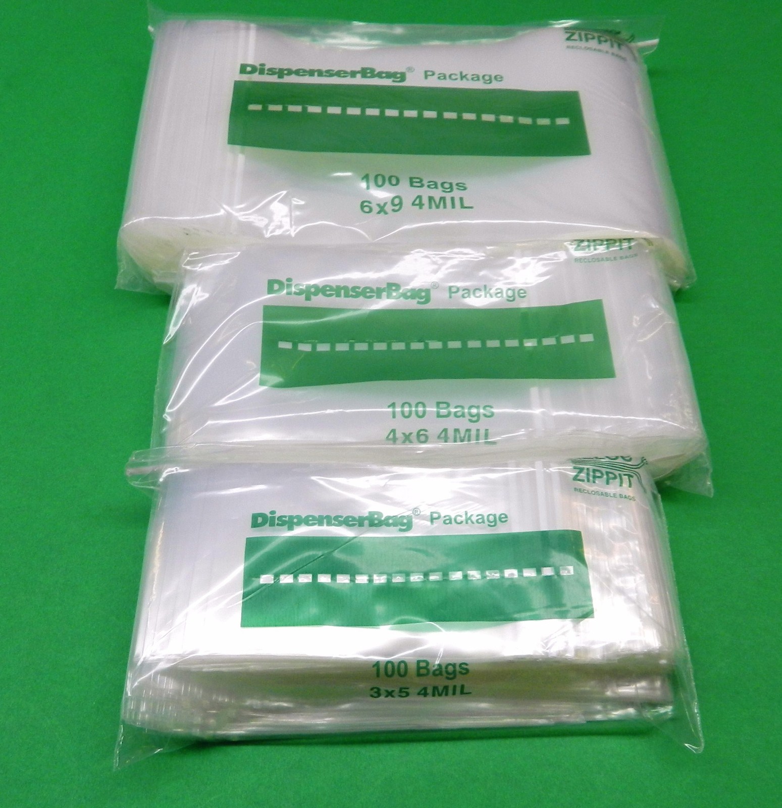 300 Zippit Reloc Bags 4mil H.D. Assortment Sizes 3×5 4×6 6×9 100 Each Zip Seal