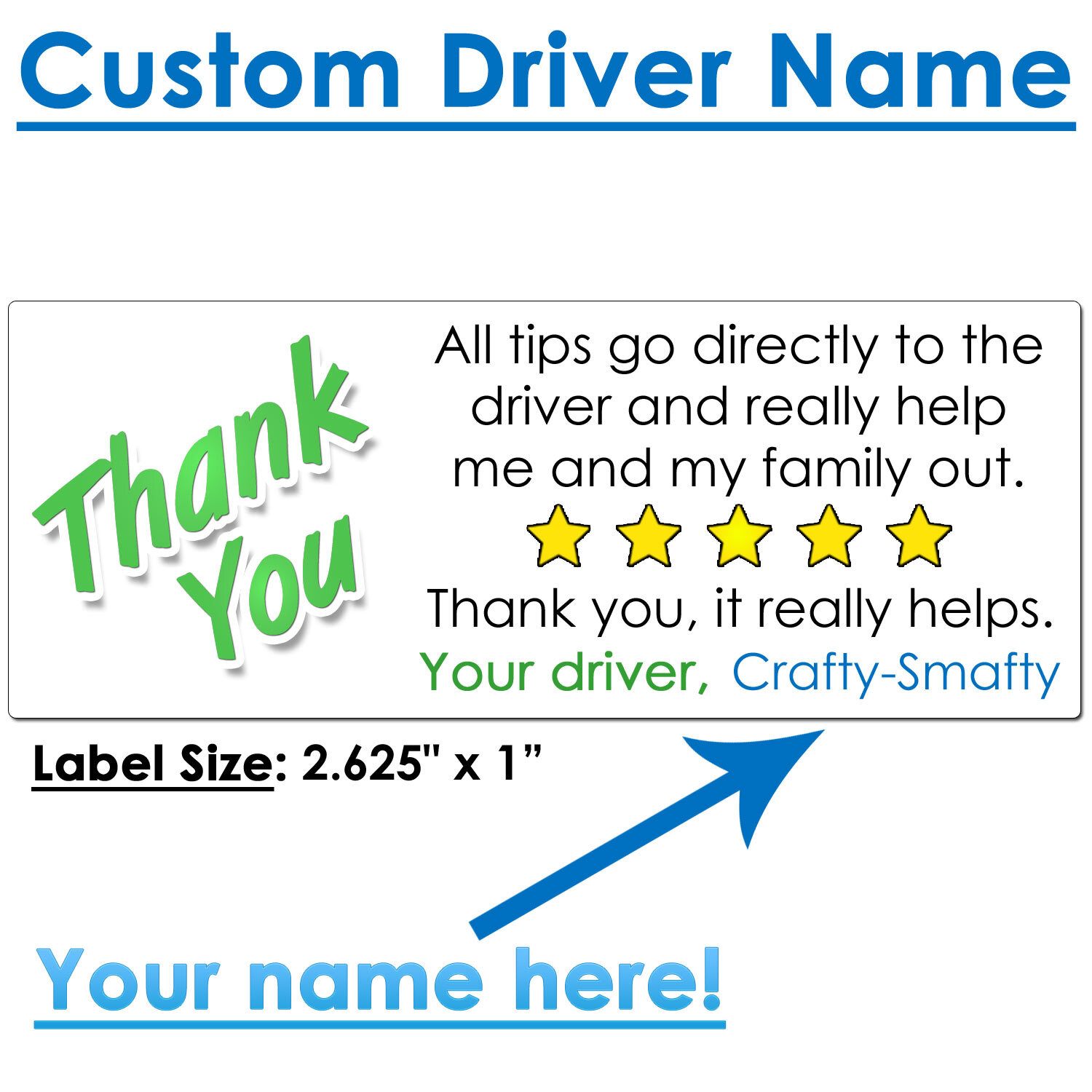 for Uber Eats Driver Thank You Stickers Please Rate Increase Tips CUSTOM NAME