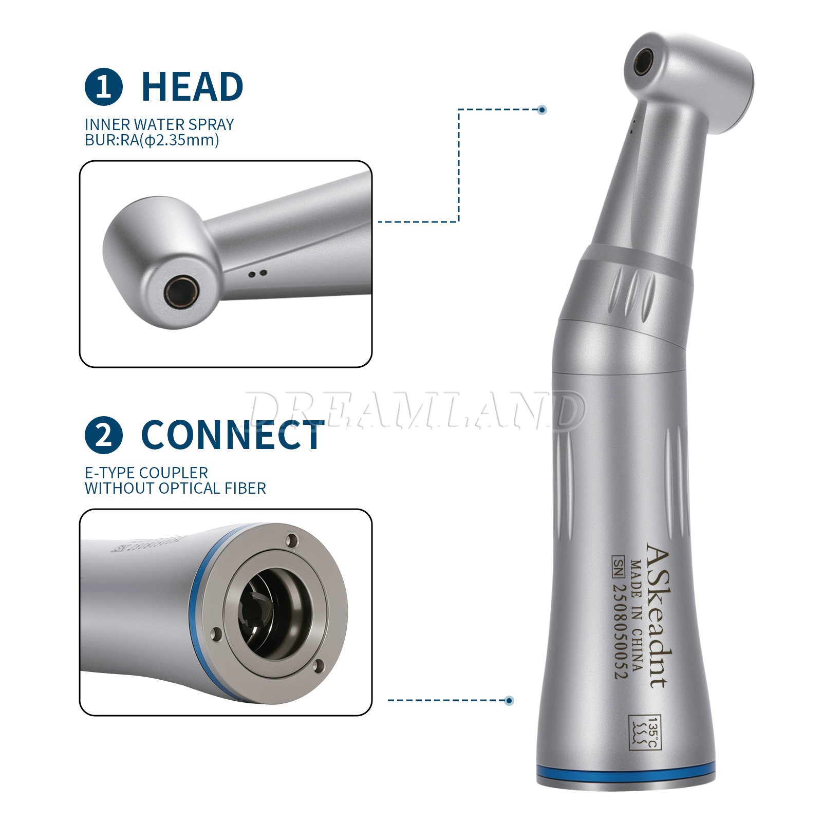 ASkeadnt Low Speed Handpiece 1:1 Inner Channel Contra Angle Max40, 000rpm