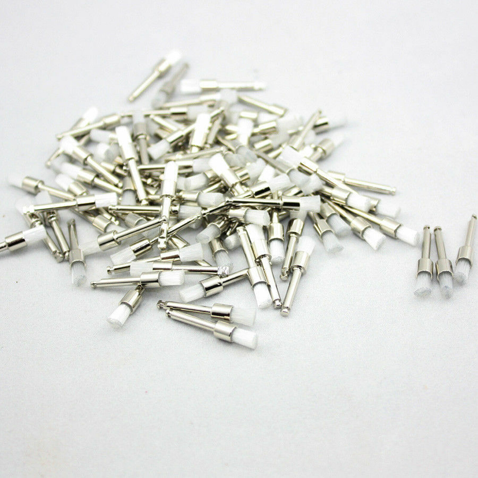 Dental White Nylon Polishing Flat Latch Polisher Prophy Brush Disposable 100 Pcs