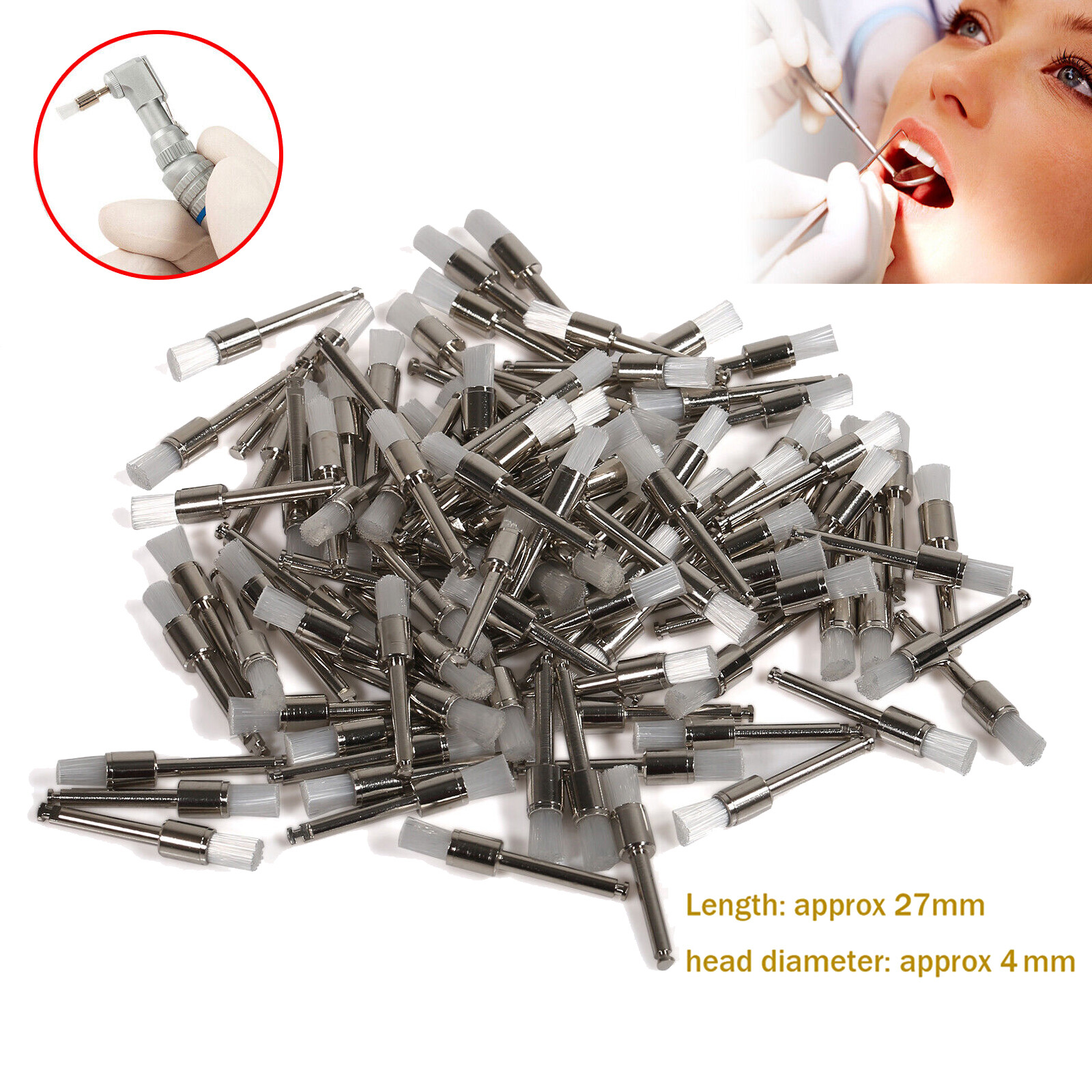 Dental White Nylon Polishing Flat Latch Polisher Prophy Brush Disposable 100 Pcs