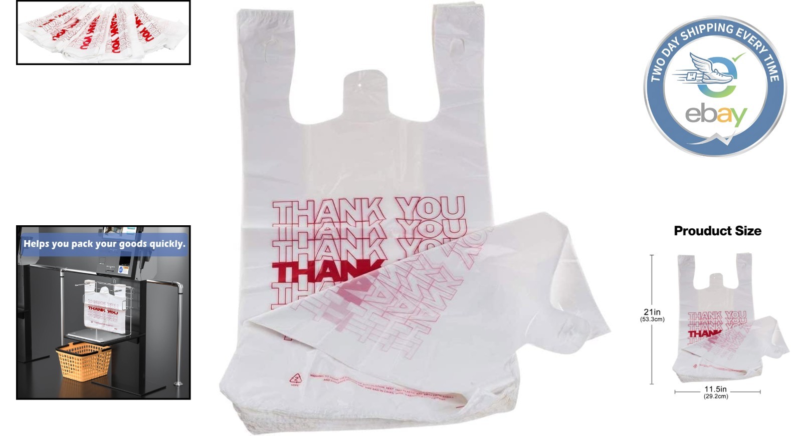 Durable White Plastic Shopping Bags – 100 Count, 15 Mic Reusable and Disposable