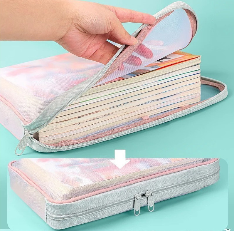 4pcs A4 Mesh Zipper Storage Bags Double Layer Large Capacity Organizer – NEW