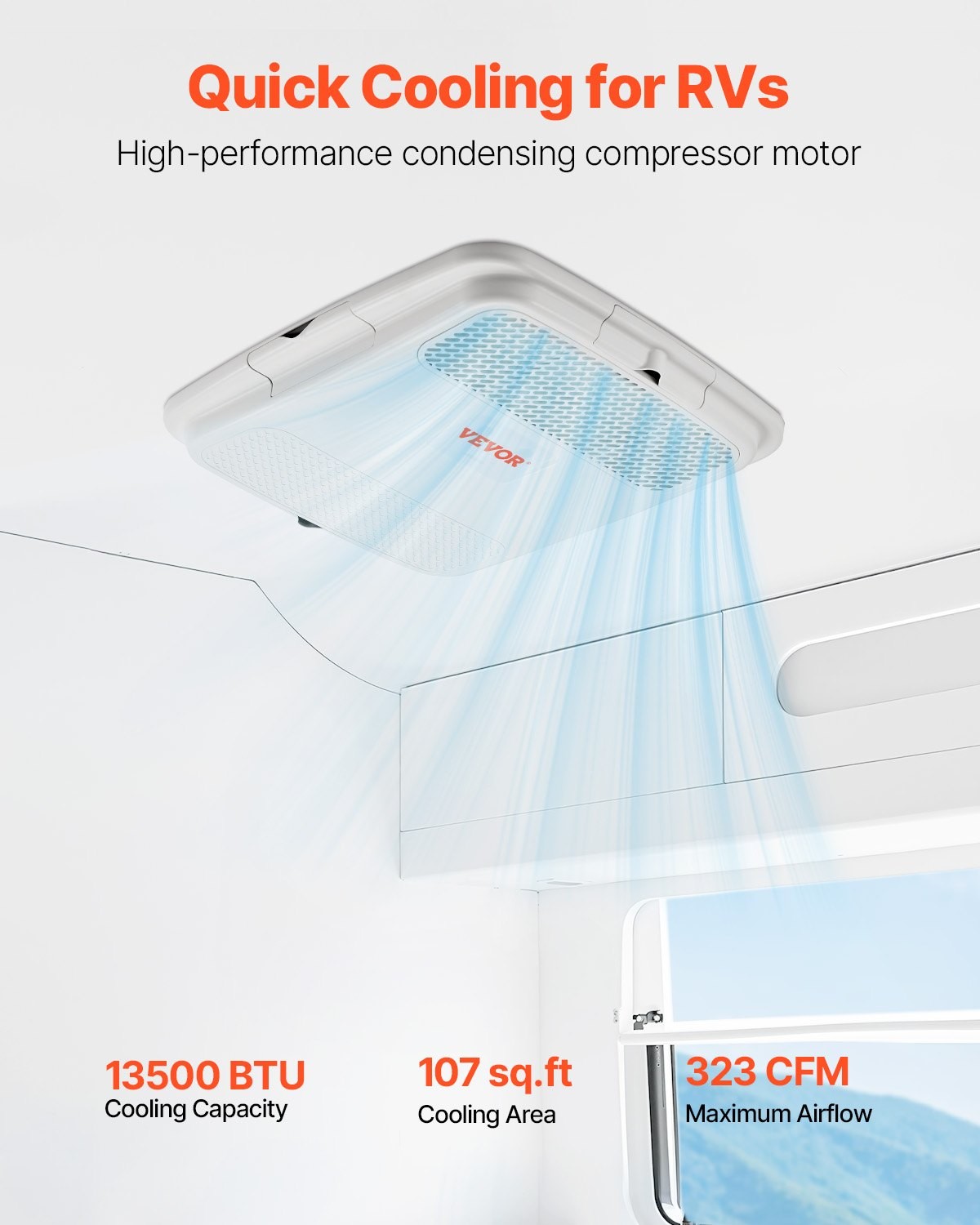 RV Air Conditioner,13500 BTU Non-Ducted Rooftop RV AC Unit,65 dB Quiet Design,In