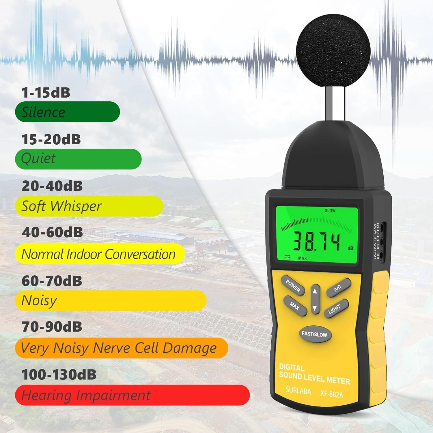 Digital Sound Level Meter 30-130DB Noise Volume Decibel Tester A/C Fast/Slow US