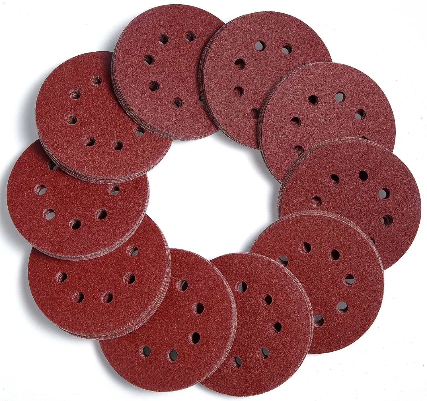 100PCS 5 Inch Sanding Disc 40 60 80 120 180 220 320 Grit Hook Loop Sandpaper Pad