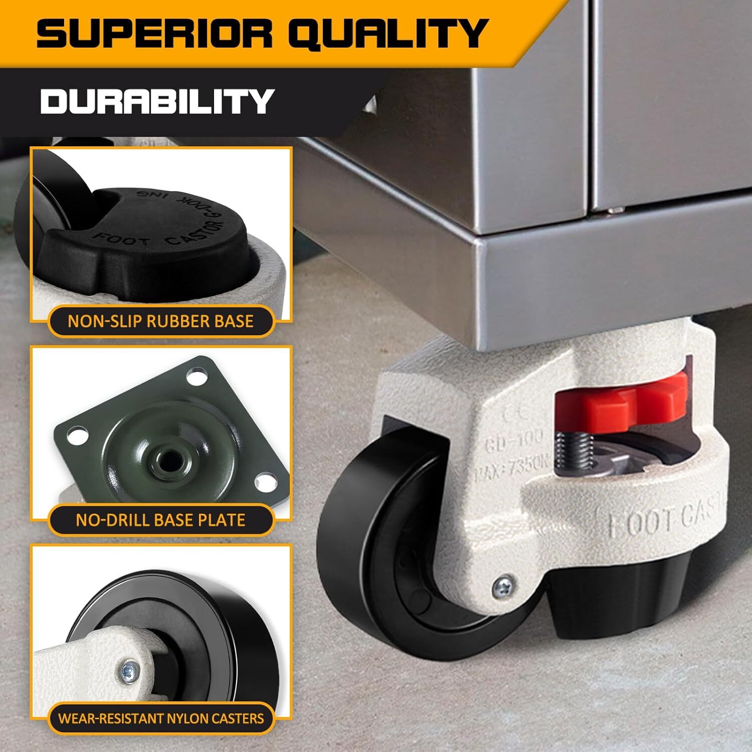 4PCS Leveling Machine Caster with Rubber Pad, Retractable Workbench Caster Wheel