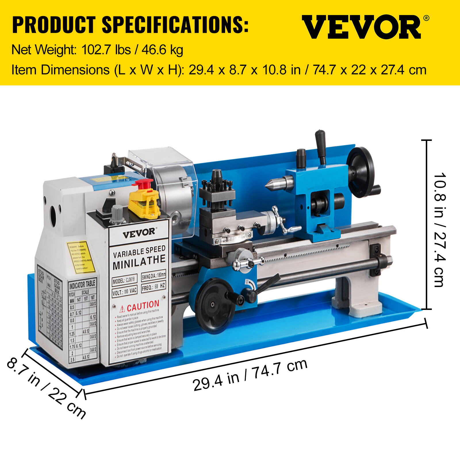?VEVOR 550W Mini Metal Lathe Machine Tool 7″x14″ Variable Speed 2250RPM Tool