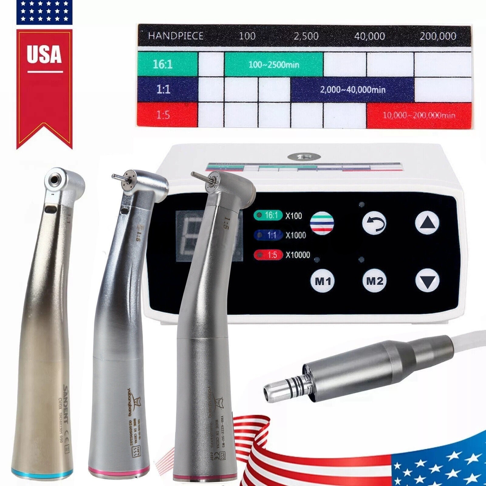 Dental Brushless LED Electric Micro Motor 1:1/1:5 Increasing Handpiece