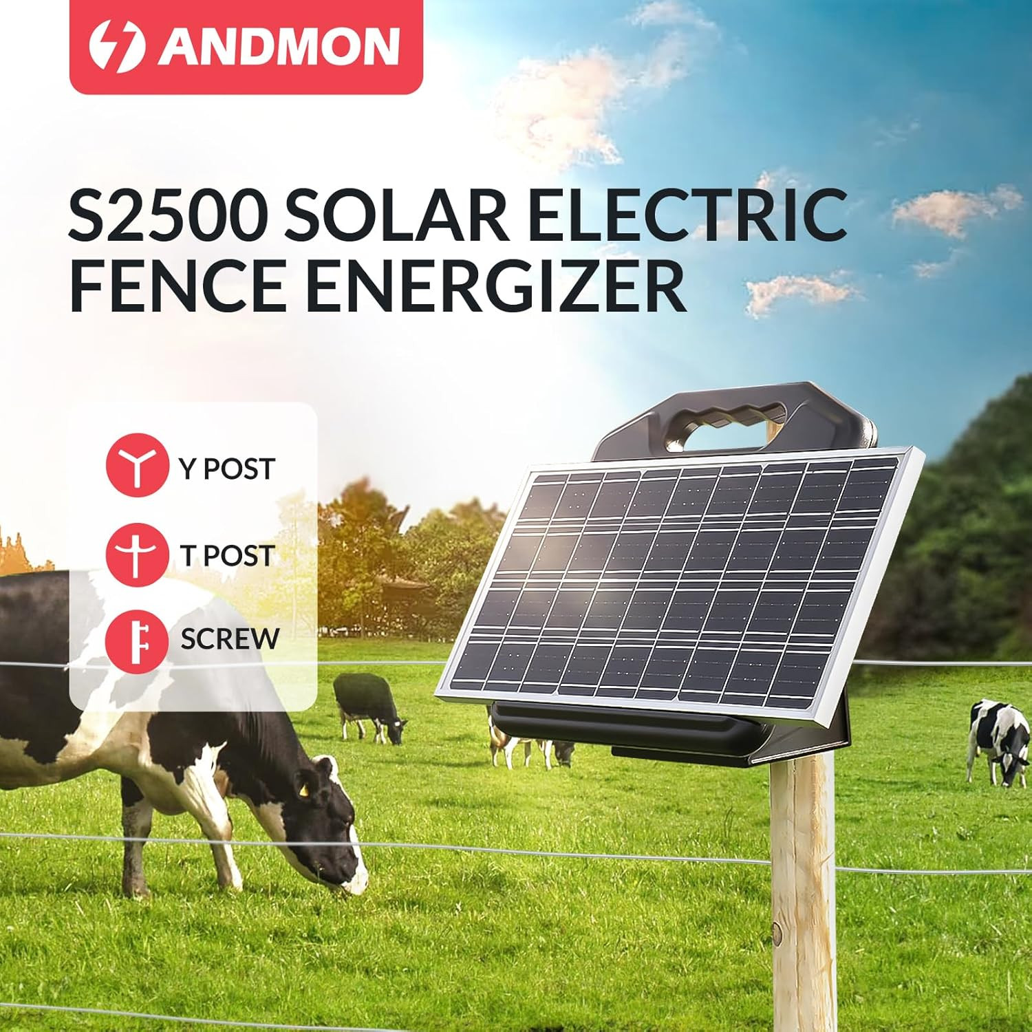 S2500 2.2 Joule Solar Fence Charger, 60 Miles Solar Electric Fence Charger for