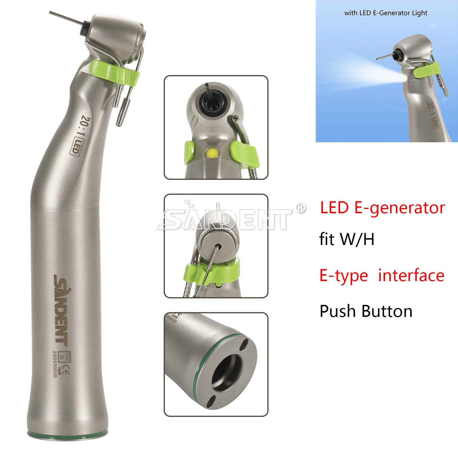 20:1 Dental LED Implant Contra Angle Handpiece for W H Surgical Motor