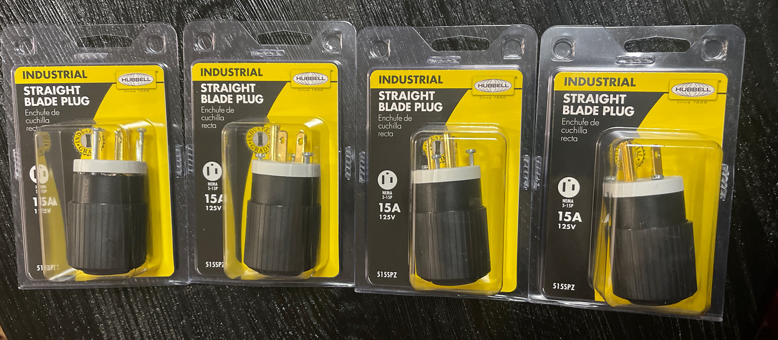 4 Pack 15A 125V NEMA 5-15P STRAIGHT BLADE PLUG Industrial Grade
