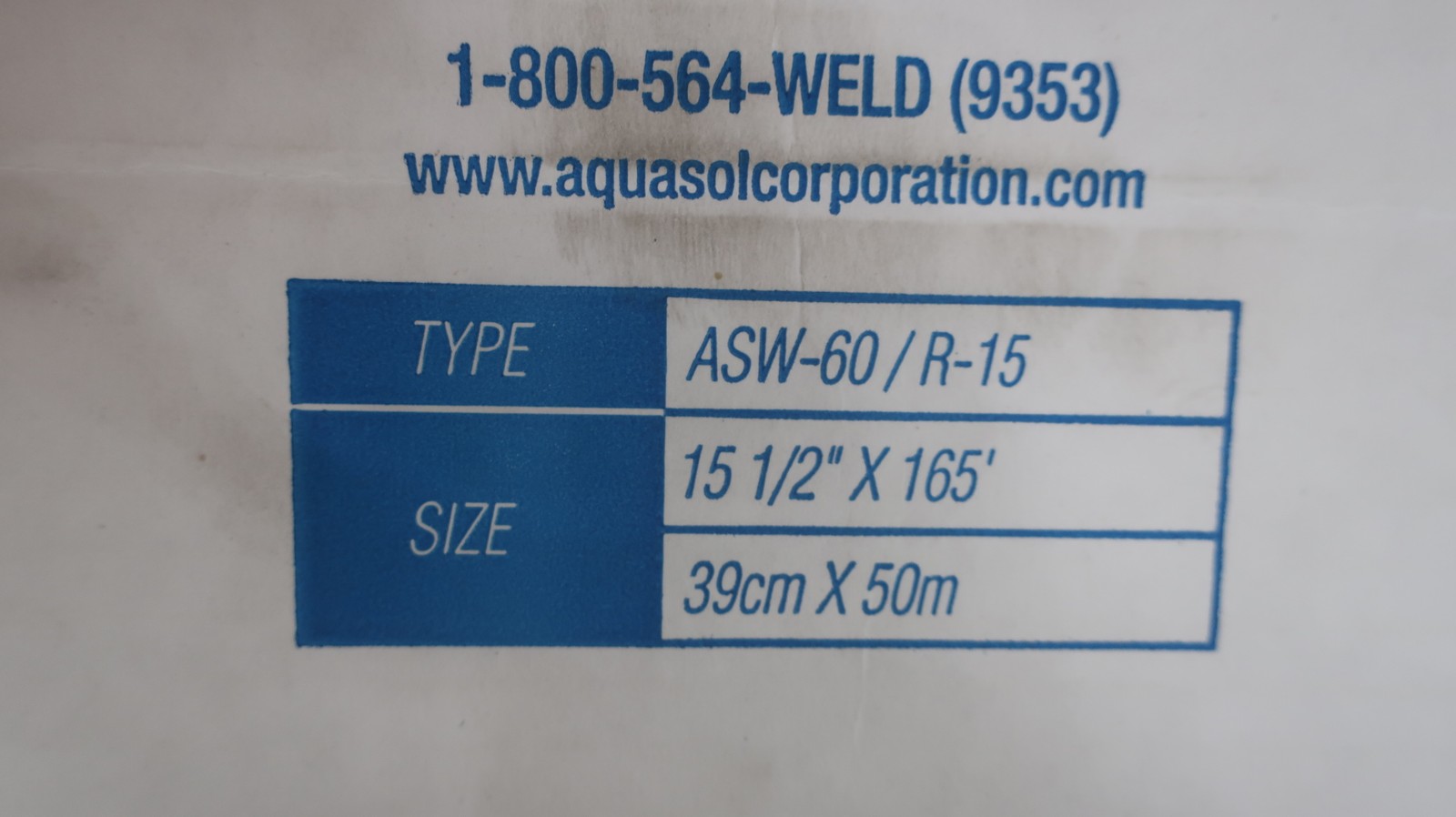Aquasol ASW-60/R-15 Water Soluble Paper 15-1/2in X 165ft